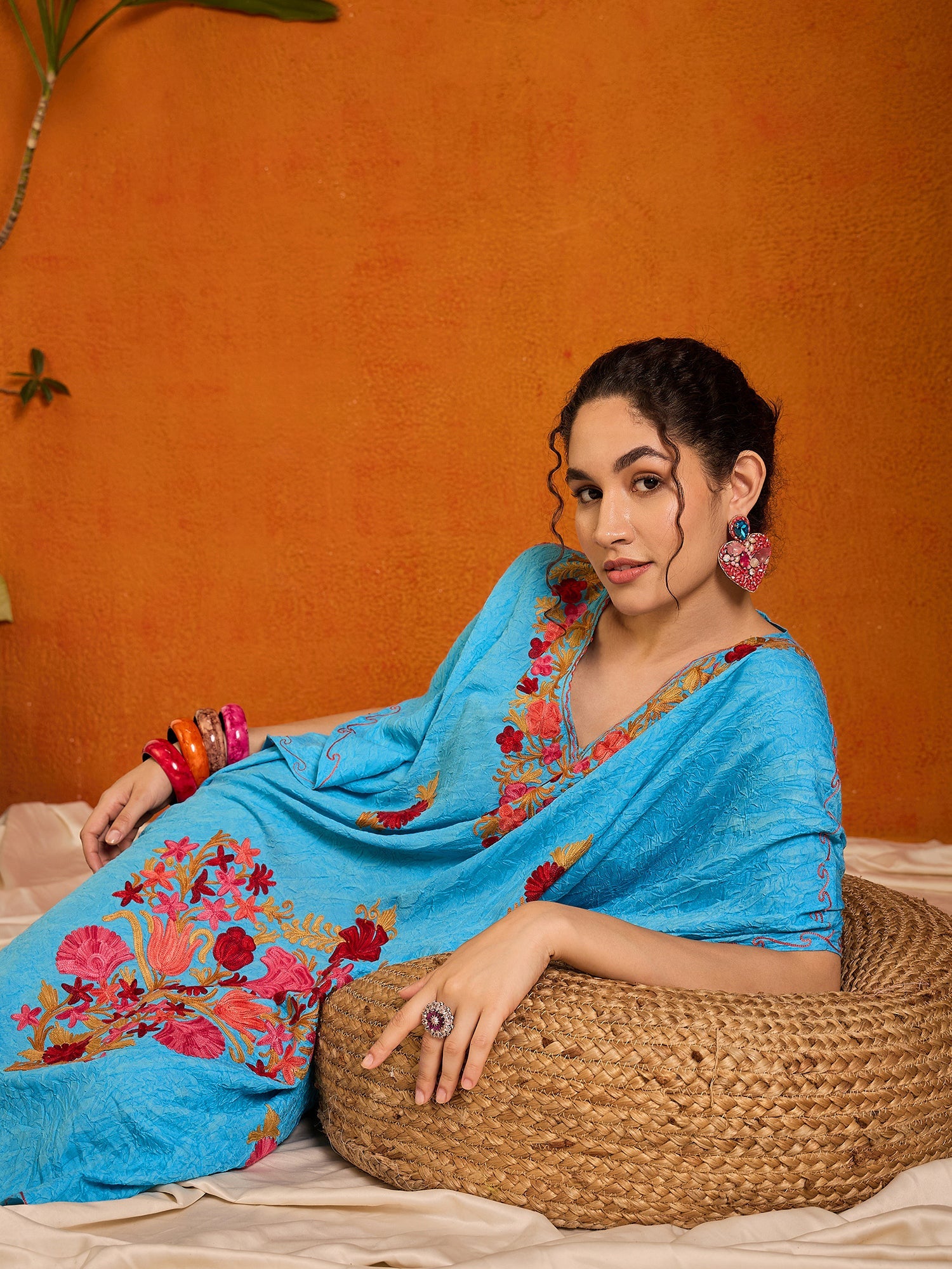 Aqua_Blue_Kashmiri_Short_Cotton_Kaftan_shop_Namastay