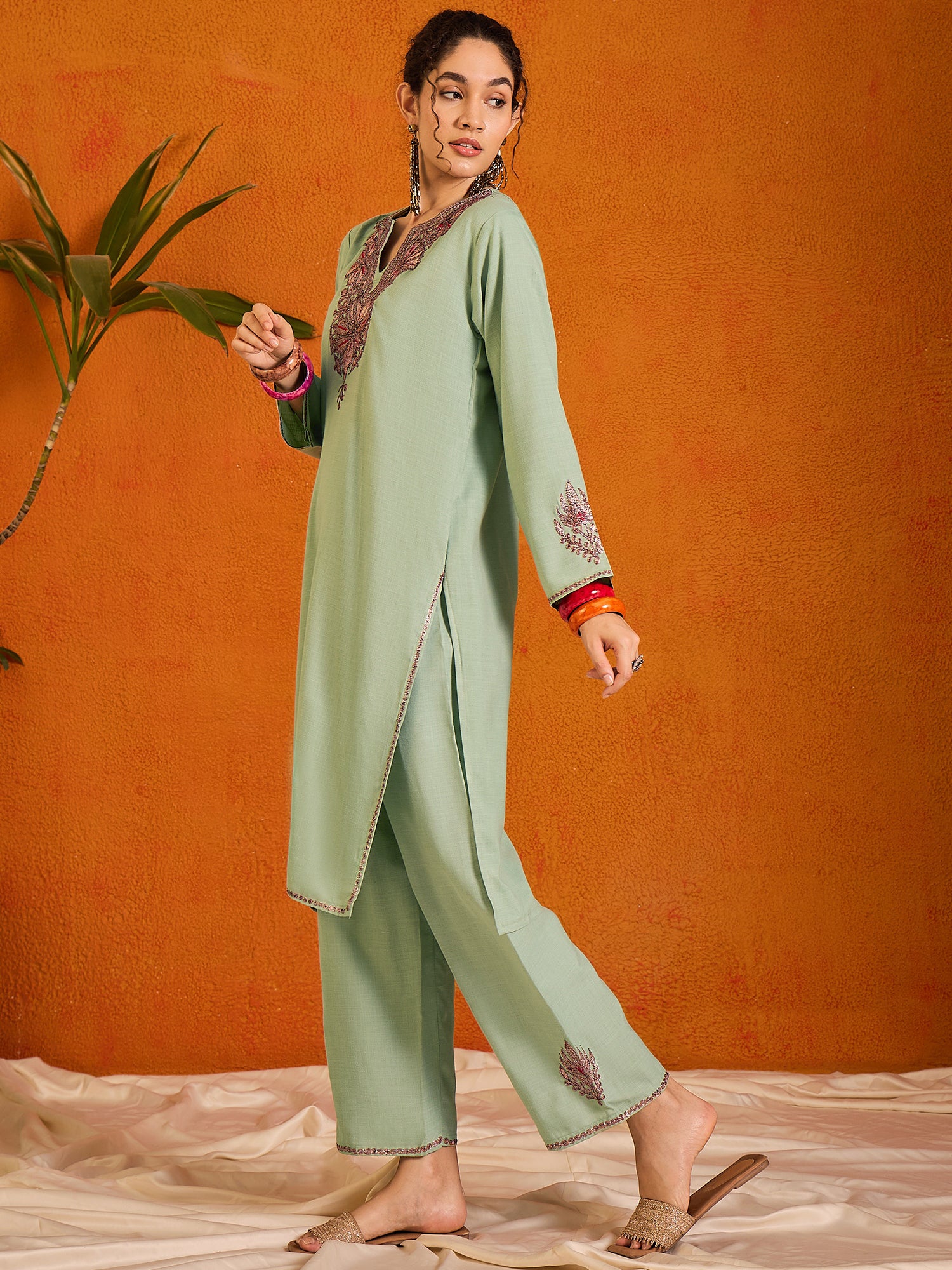 Maisa_Kashmiri_Green_Cotton_Kurta_Co-ord_Set_shop_Namastay