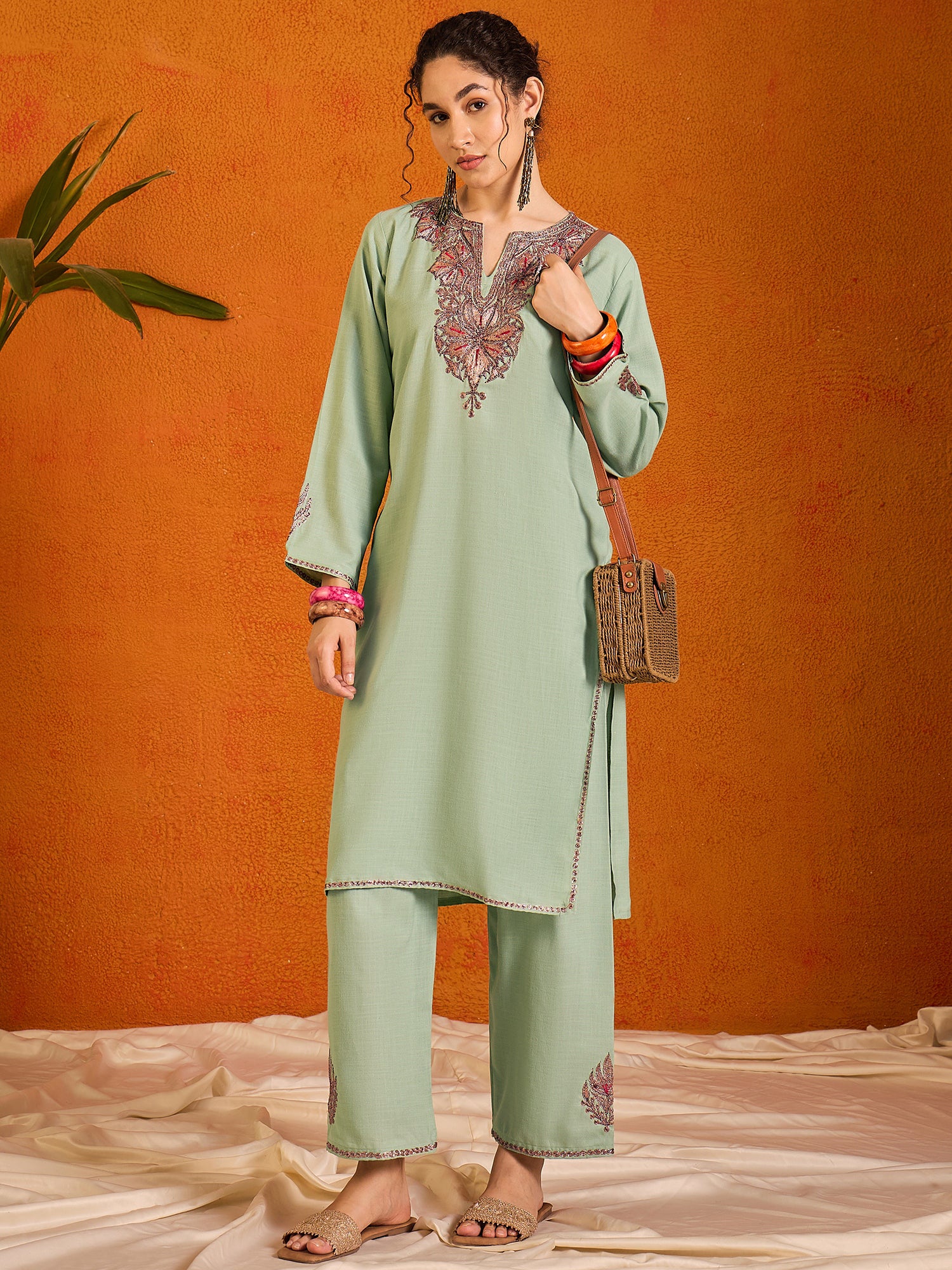 Maisa_Kashmiri_Green_Cotton_Kurta_Co-ord_Set_shop_Namastay
