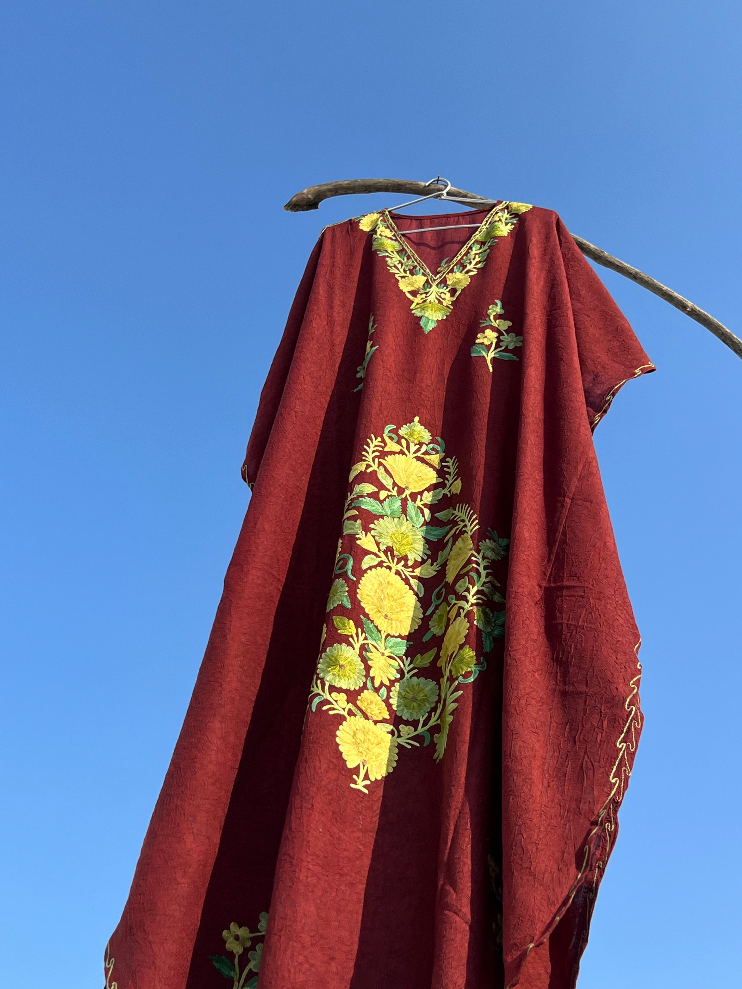 Marsala Kashmiri Embroidered Kaftan - Long