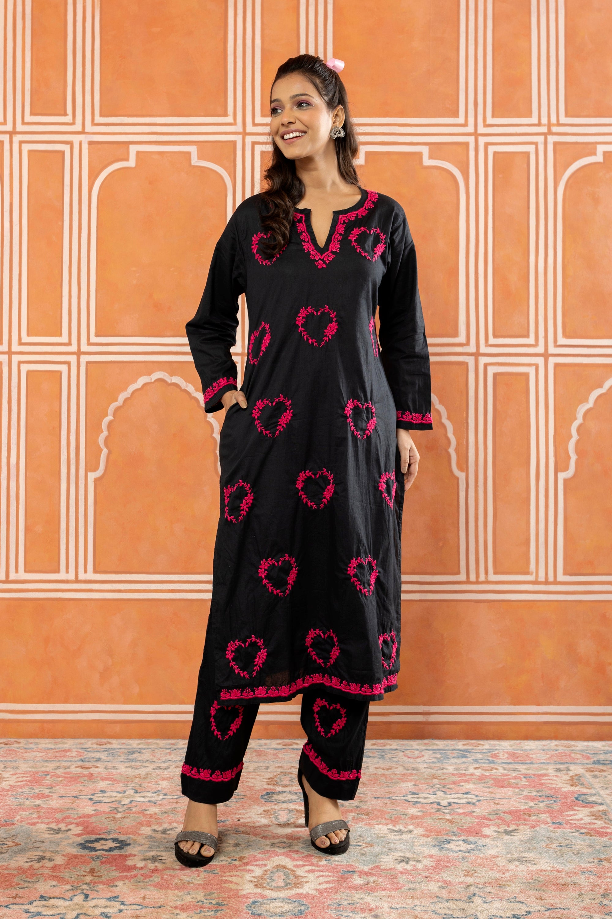 I_Love_You_Black_Chikankari_Cotton_Kurta_Palazzo_Coord_Set_shop_Namastay