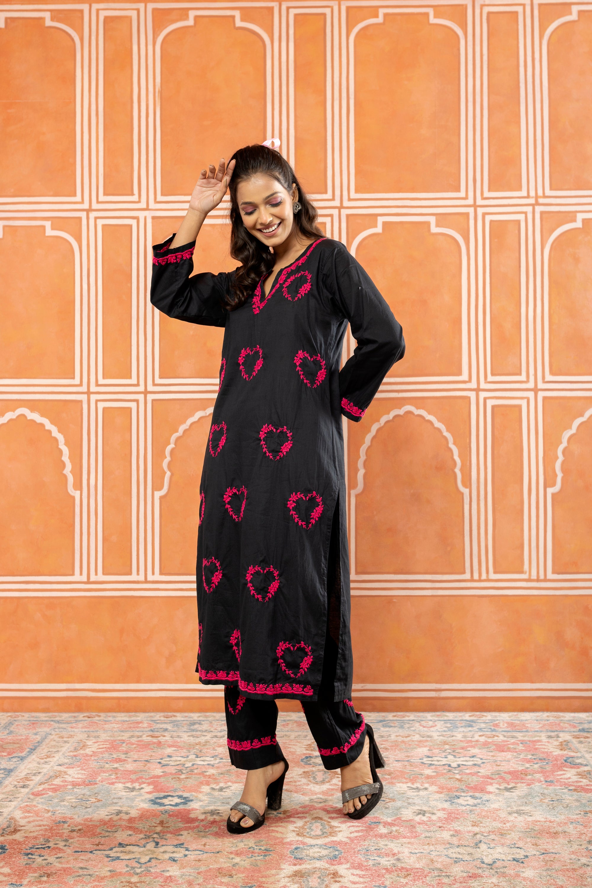 I_Love_You_Black_Chikankari_Cotton_Kurta_Palazzo_Coord_Set_shop_Namastay