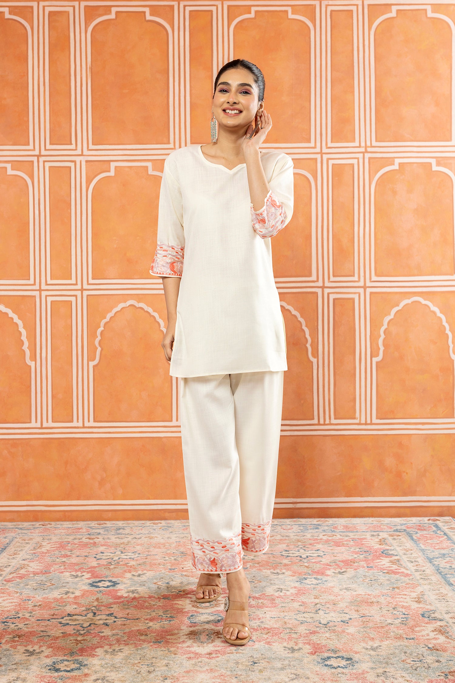 Brunch_Breeze_White_Kashmiri_Cotton_Kurta_Pants_Coord_Set_shop_Namastay