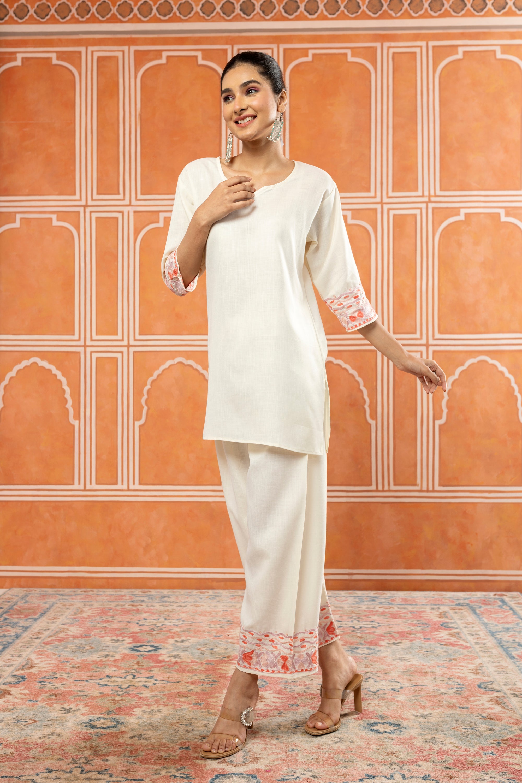 Brunch_Breeze_White_Kashmiri_Cotton_Kurta_Pants_Coord_Set_shop_Namastay