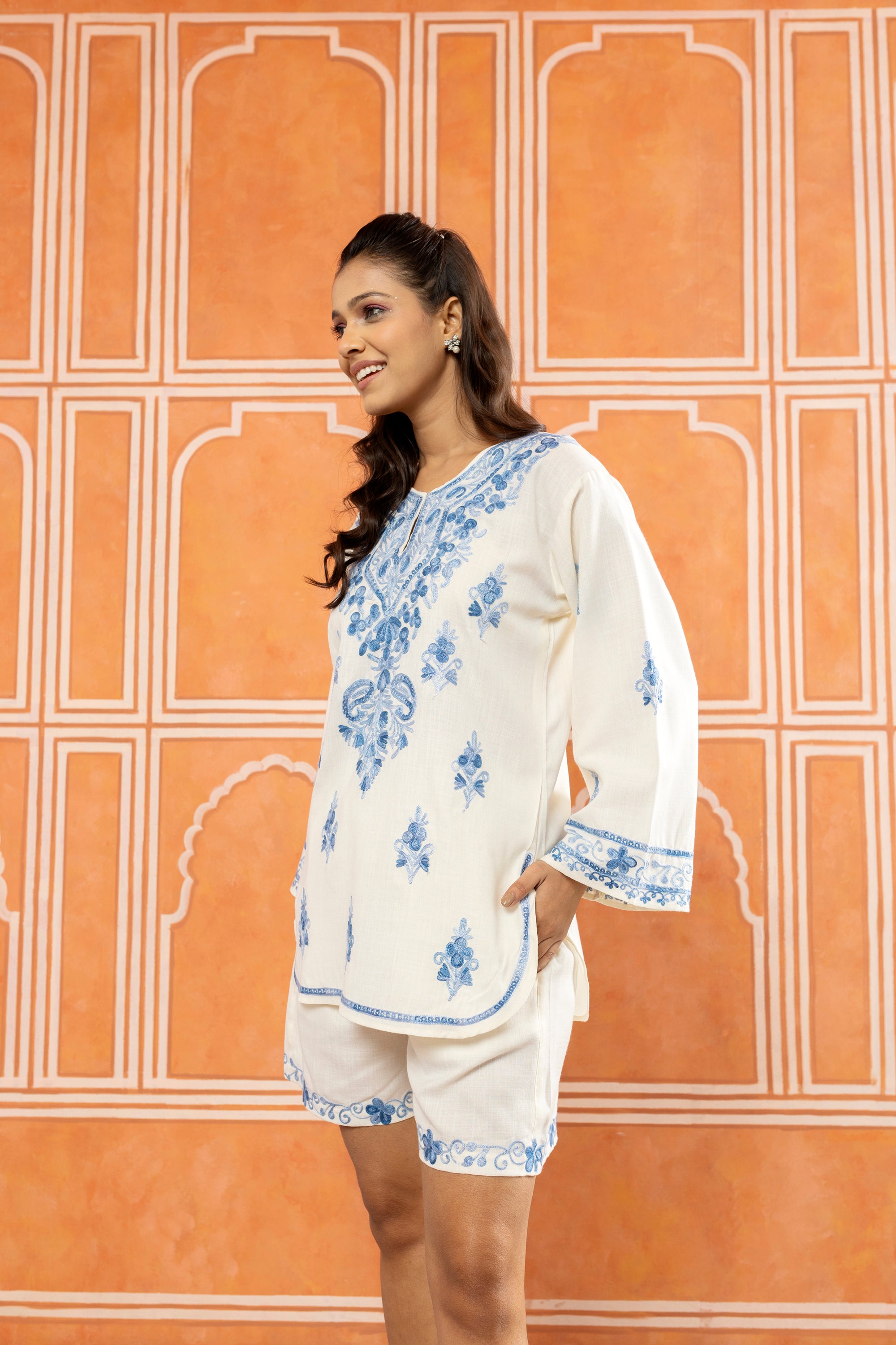 Flirty_Fling_White_Kashmiri_Cotton_Kurta_Shorts_Coord_Set_shop_Namastay