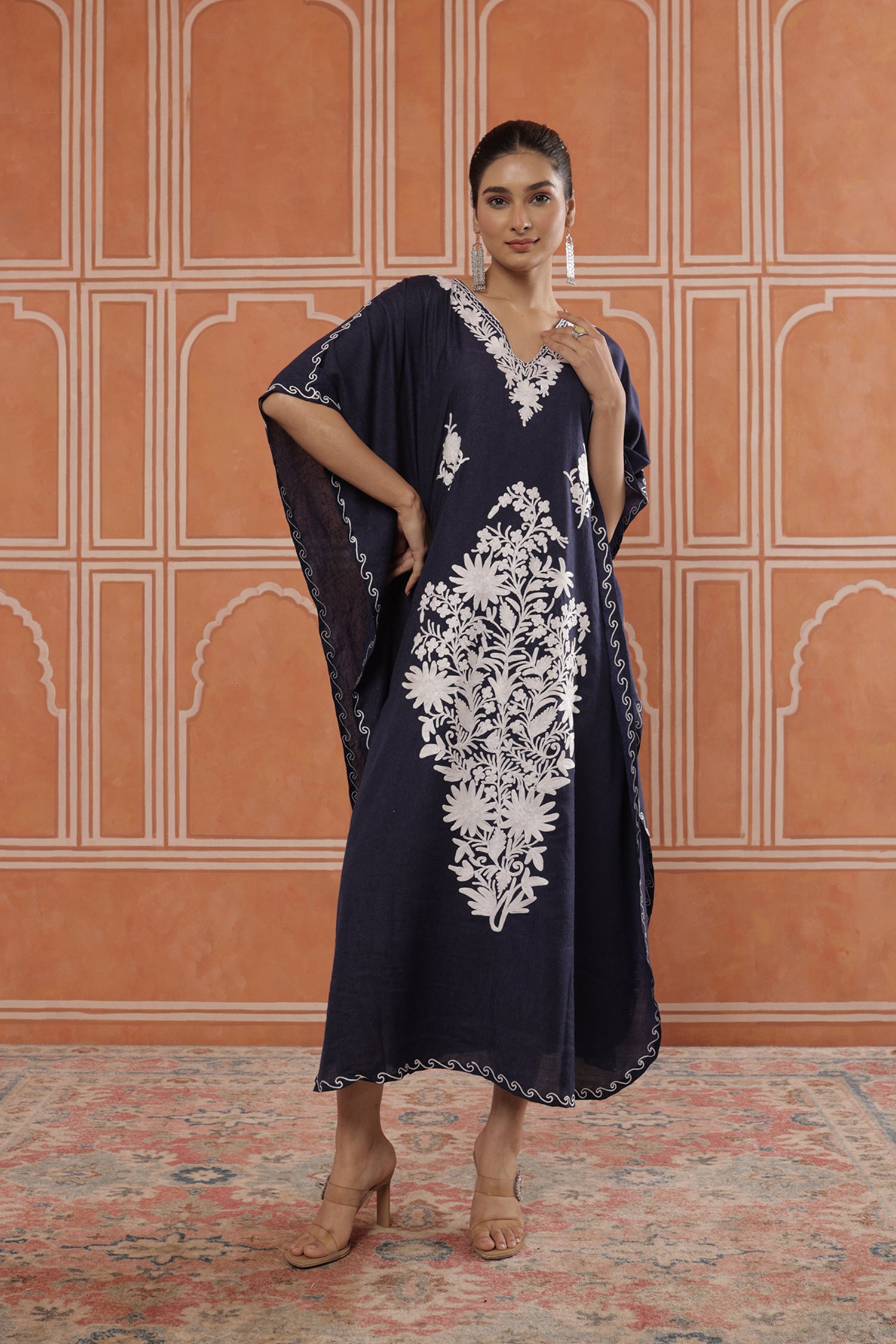 Boss_Blue_Kashmiri_Summer_Long_Cotton_Kaftan_shop_Namastay