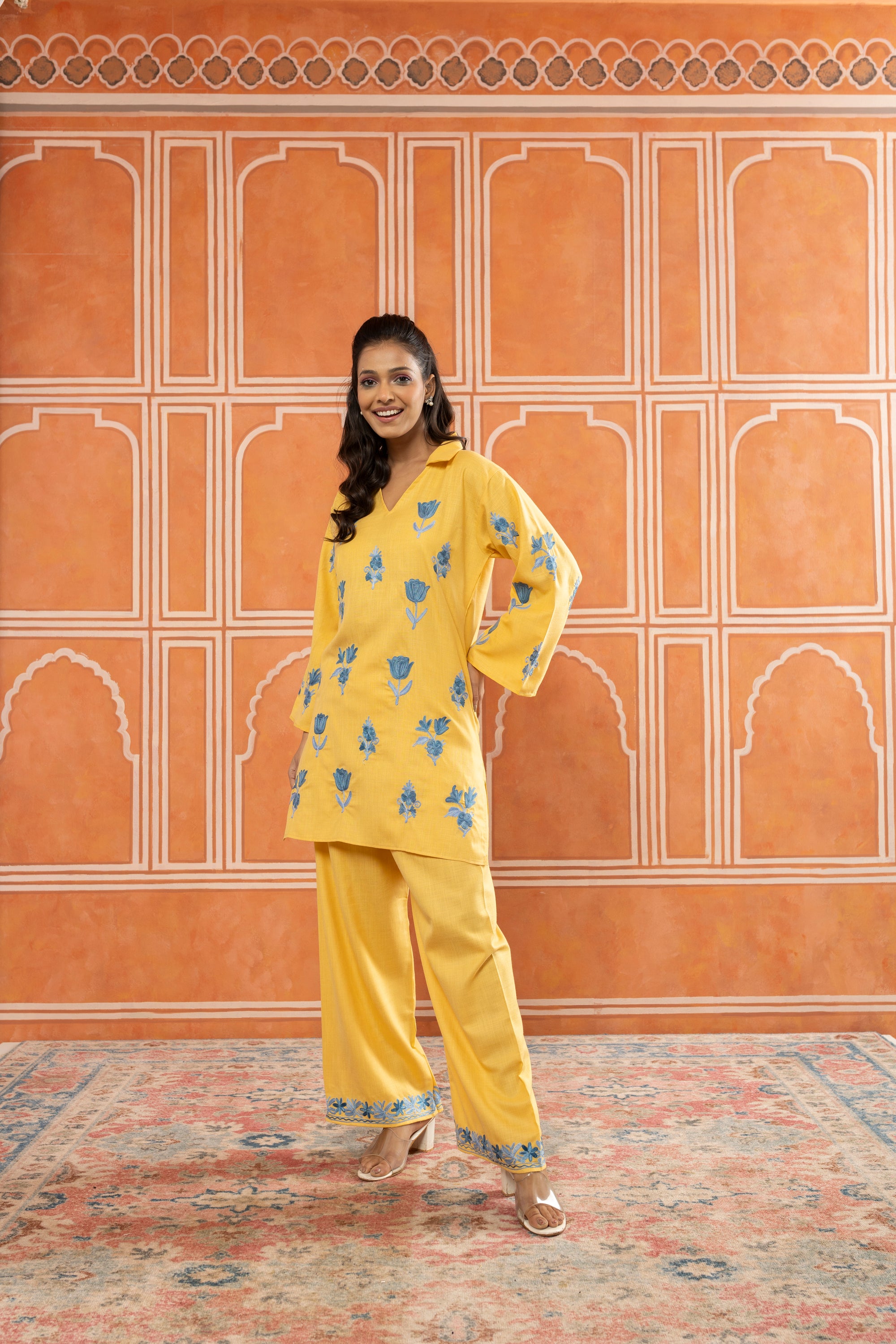 She's_my_Sunshine_Yellow_Kashmiri_Coord_Cotton_Kurta_Pants_Set_shop_Namastay