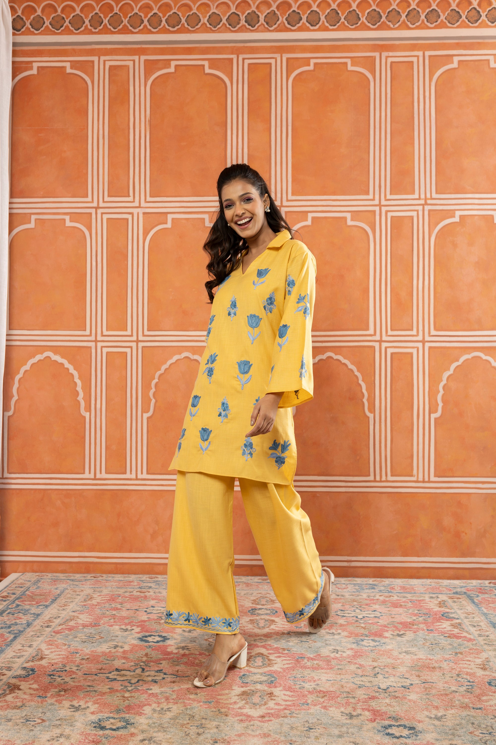 She's_my_Sunshine_Yellow_Kashmiri_Coord_Cotton_Kurta_Pants_Set_shop_Namastay