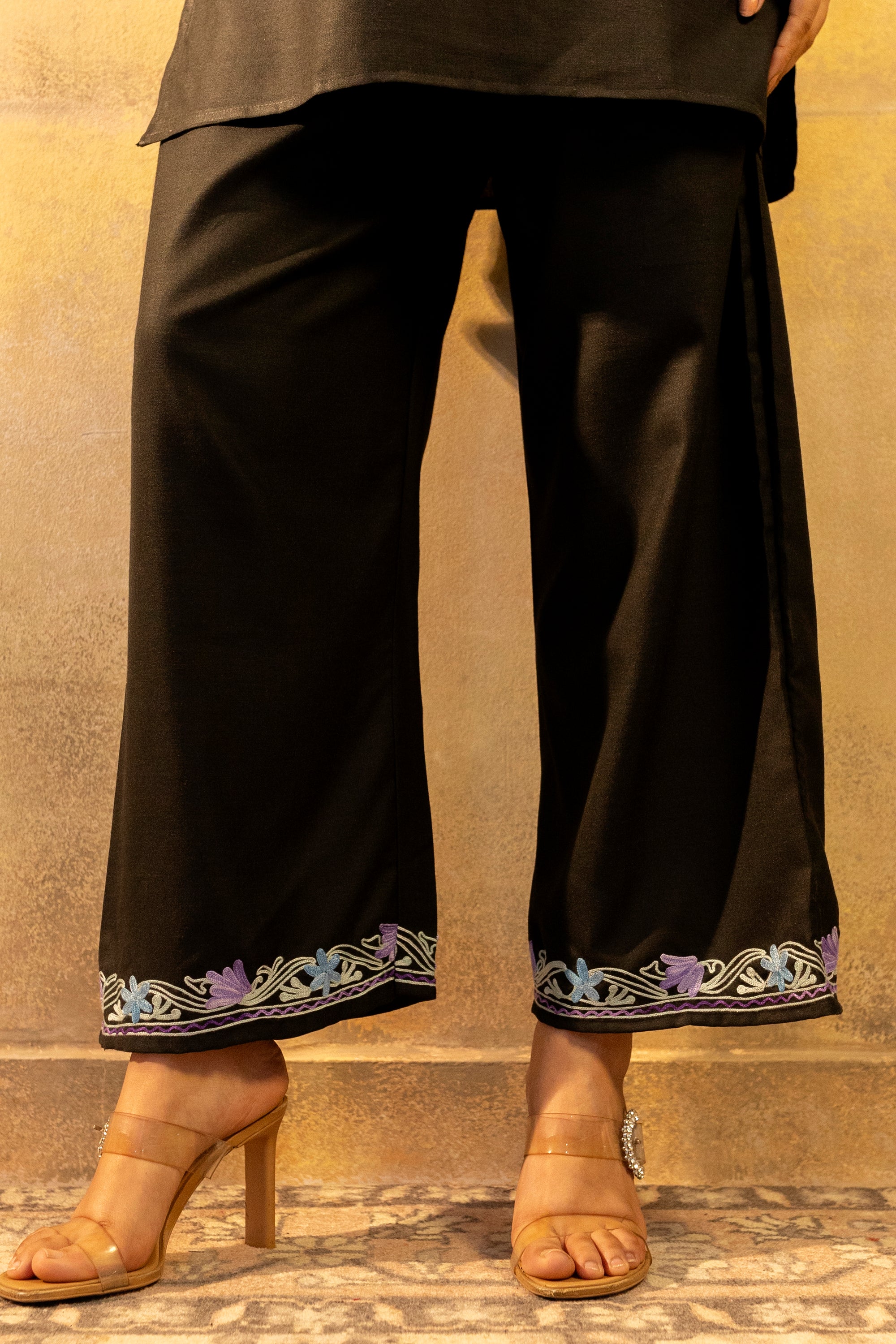 Galantea Black Kashmiri Cotton Kurta Pants Coord Set