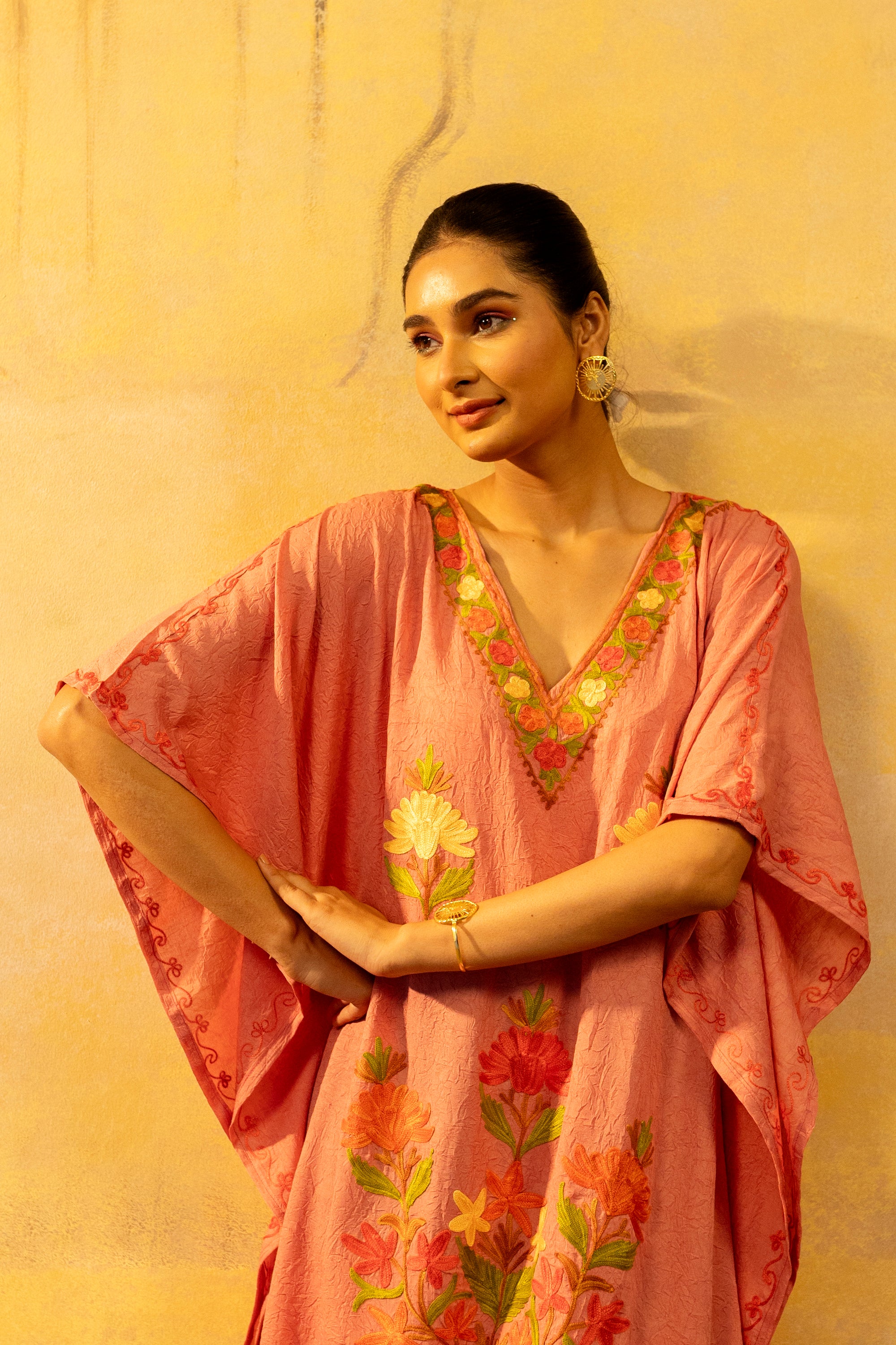 Pretty_Peach_Kashmiri_Summer_Short_Cotton_Kaftan_shop_Namastay