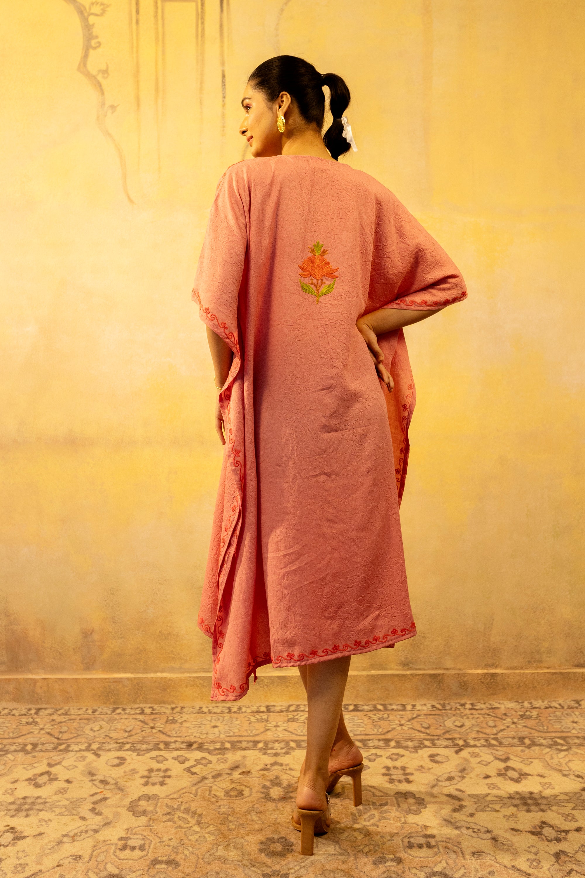 Pretty_Peach_Kashmiri_Summer_Short_Cotton_Kaftan_shop_Namastay