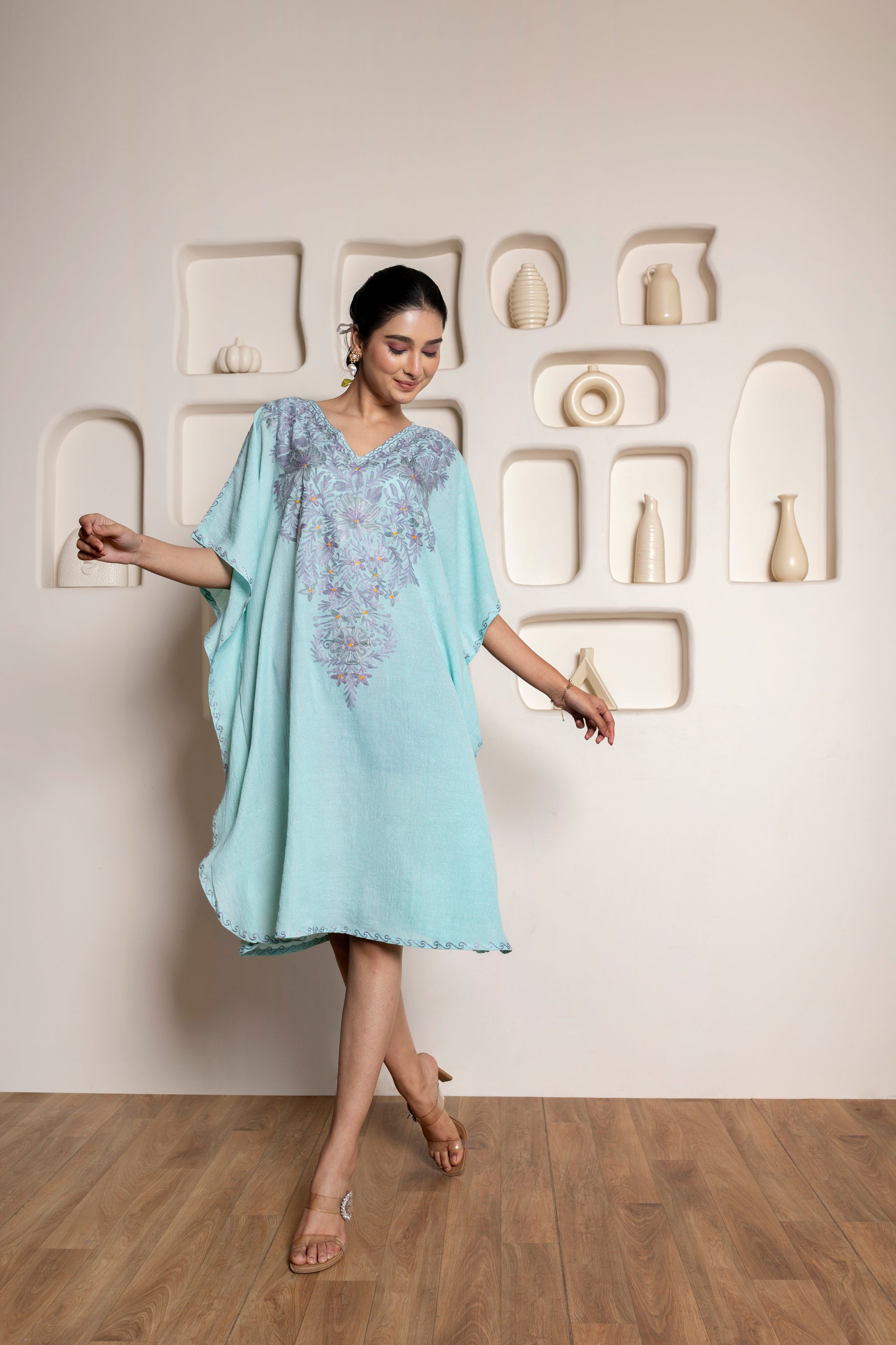 Beach_Blue_Kashmiri_Summer_Short_Cotton_Kaftan_shop_Namastay