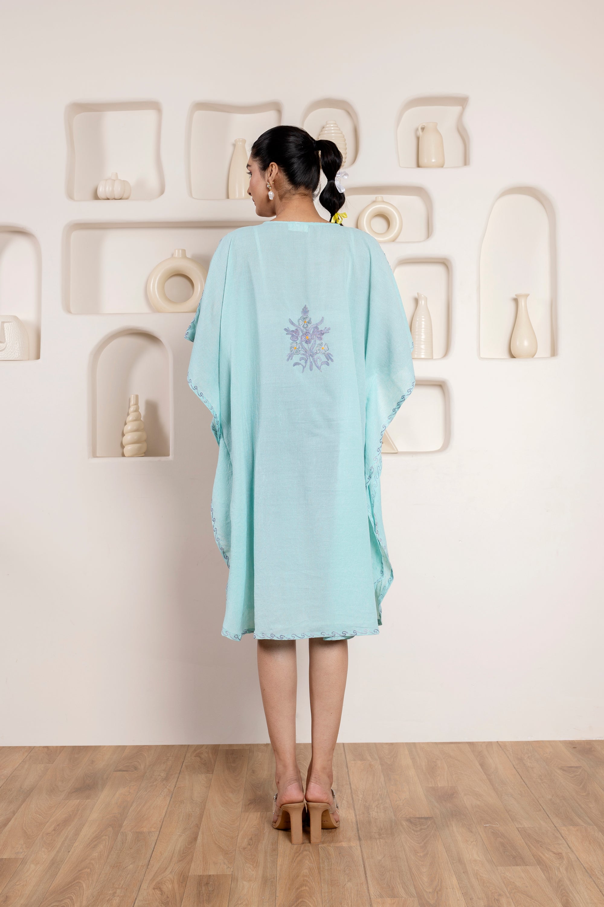 Beach_Blue_Kashmiri_Summer_Short_Cotton_Kaftan_shop_Namastay