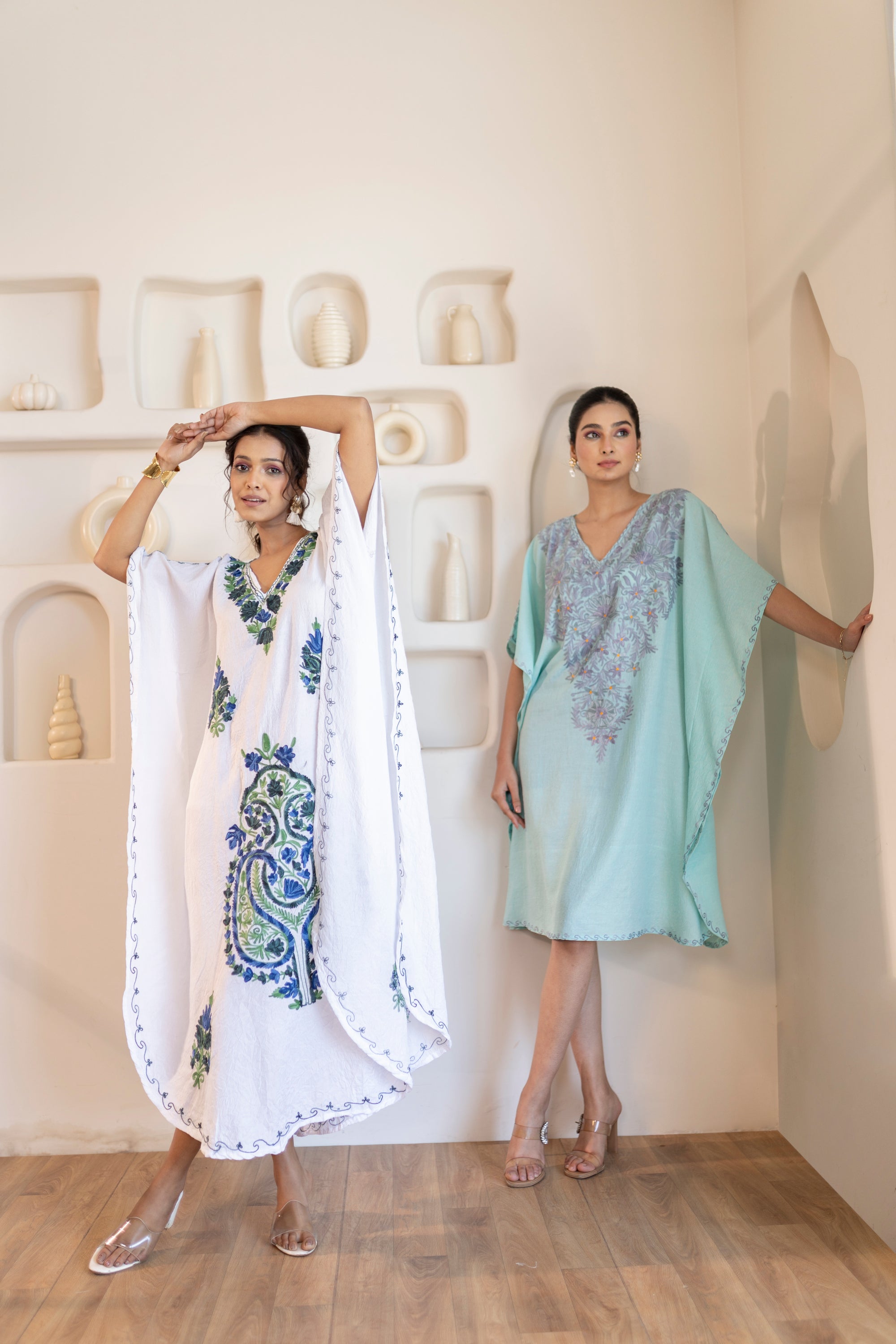 Beach Blue Kashmiri Summer Short Cotton Kaftan