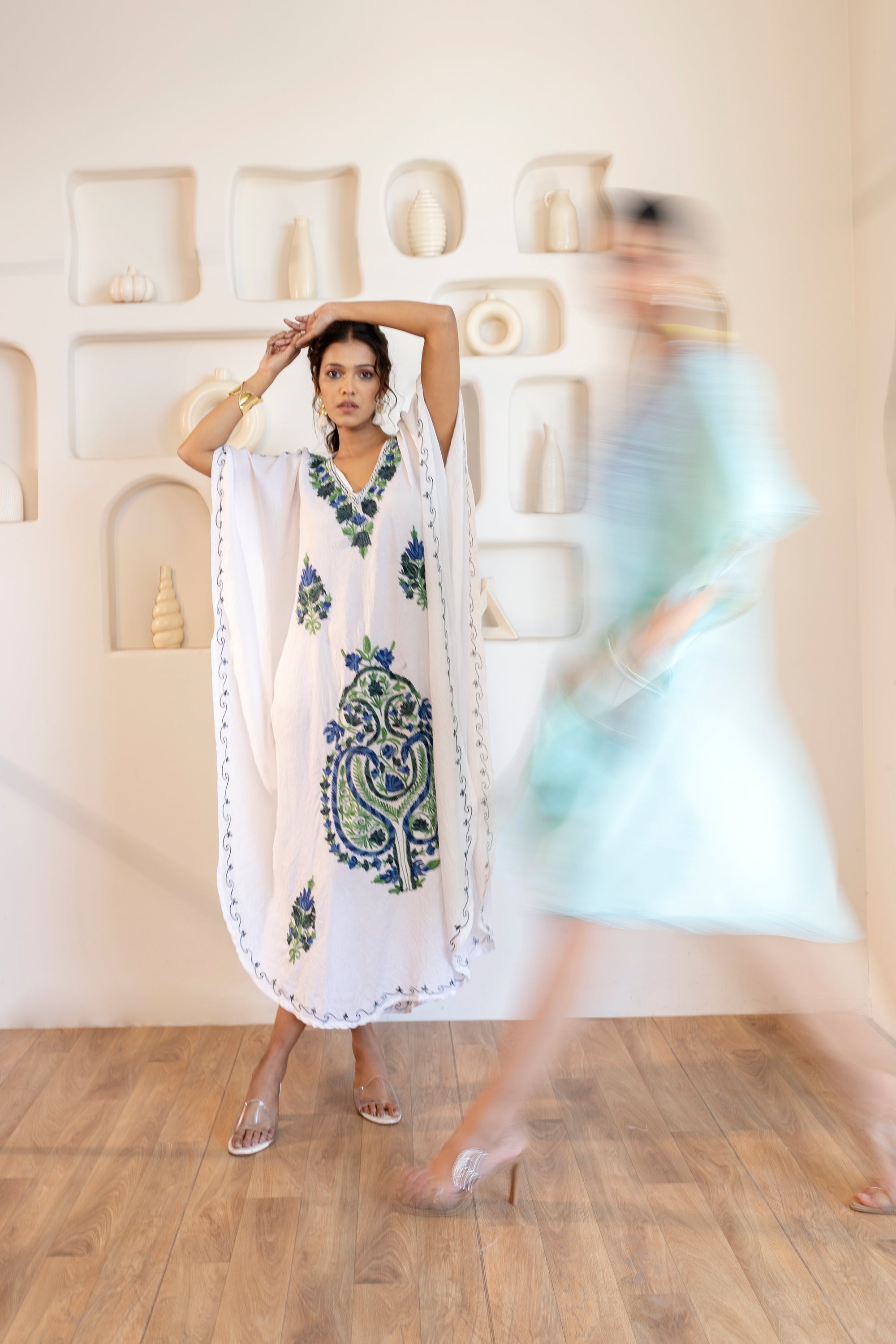 Beach Blue Kashmiri Summer Short Cotton Kaftan