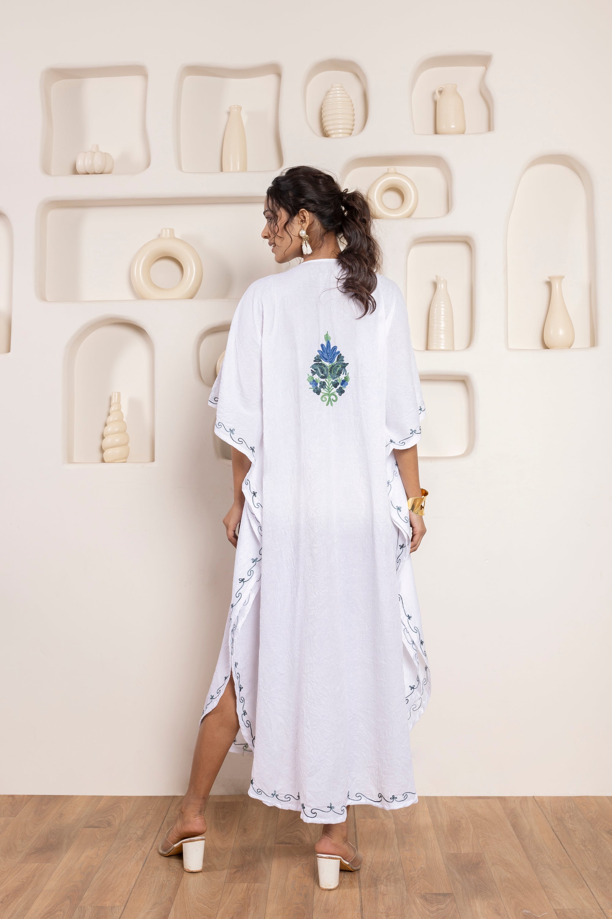 Whimsical_White_Kashmiri_Summer_Long_Cotton_Kaftan_shop_Namastay