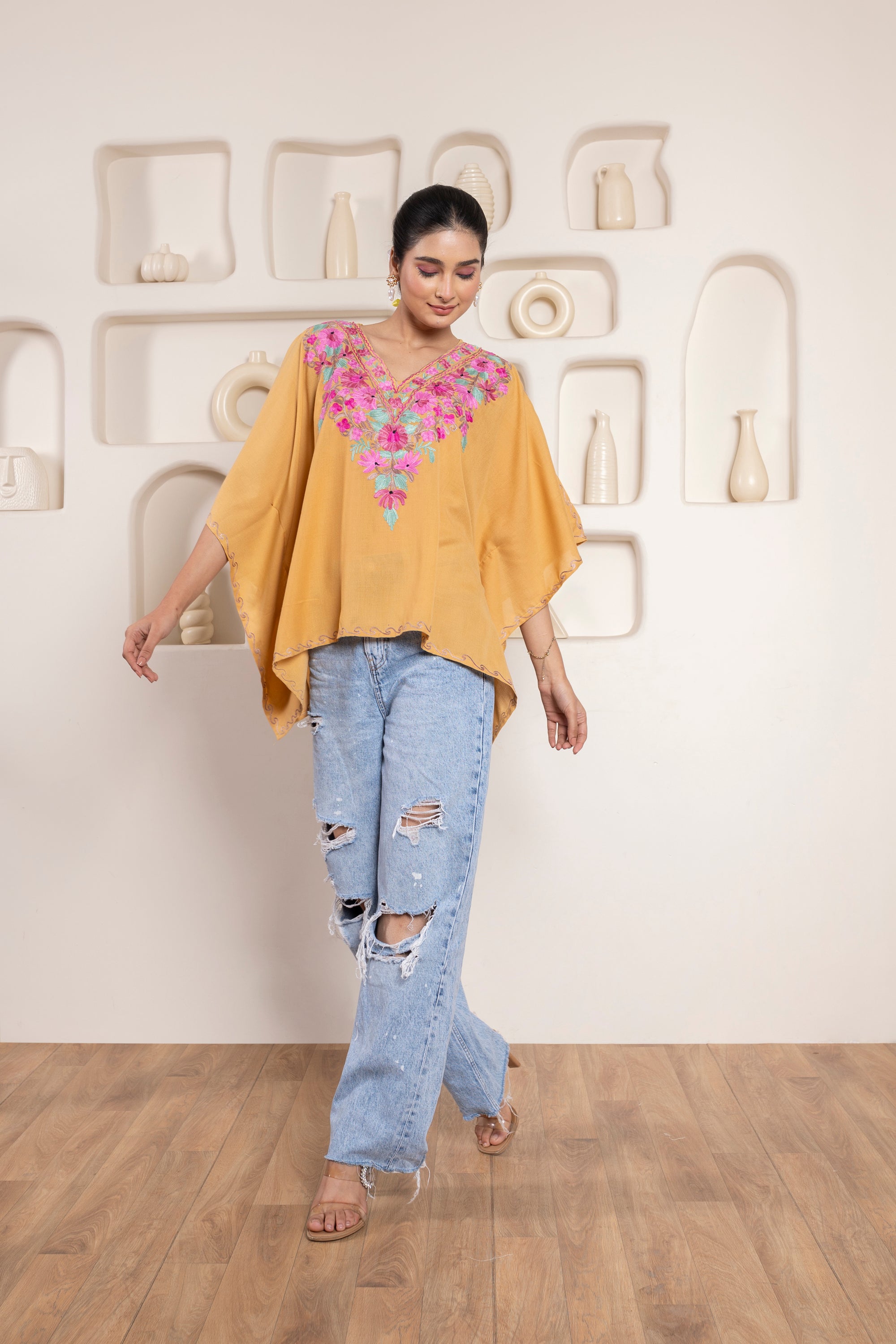 Babe_Beige_Kashmiri_Summer_Cotton_Kaftan_Kurta_Top_shop_Namastay