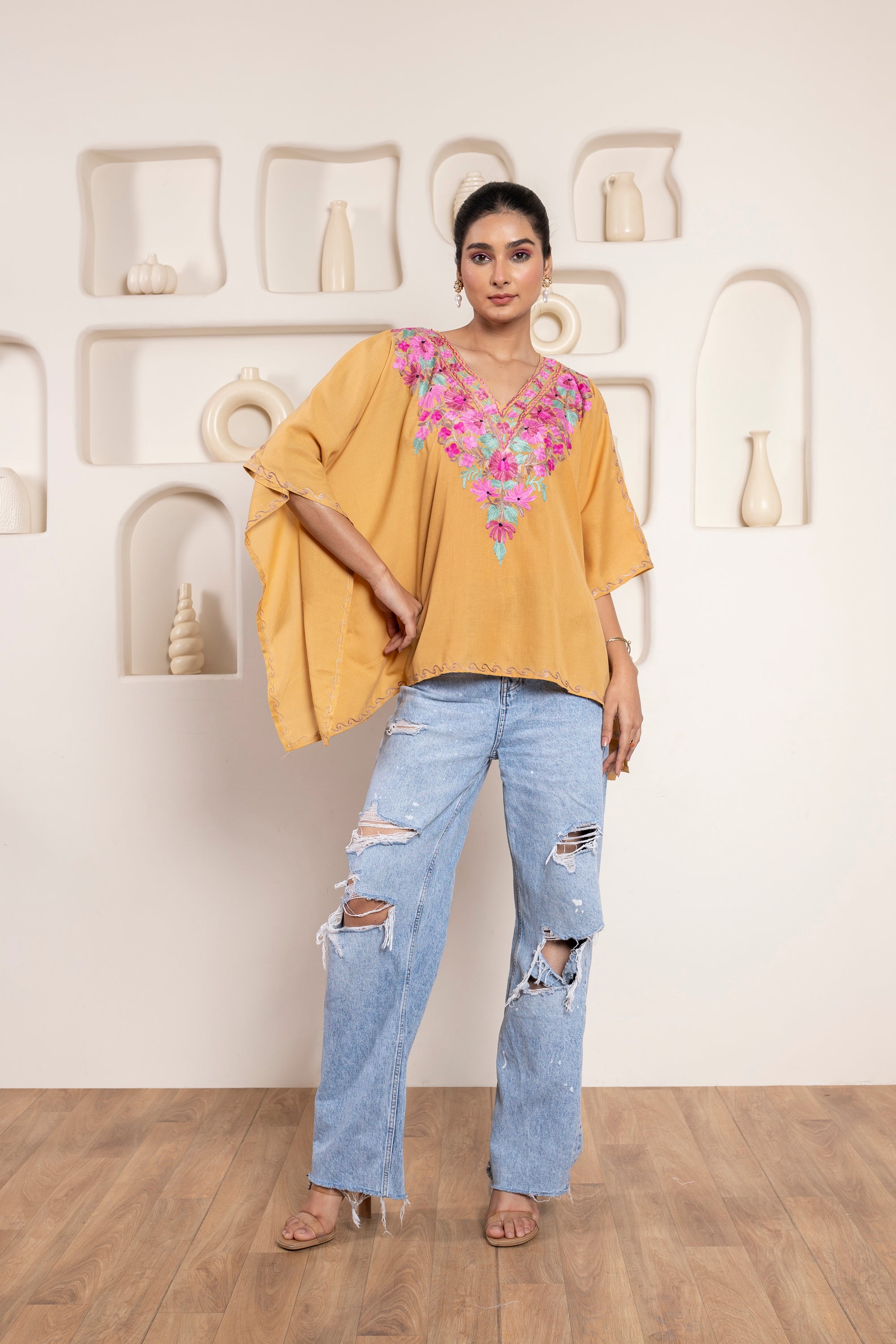Babe_Beige_Kashmiri_Summer_Cotton_Kaftan_Kurta_Top_shop_Namastay