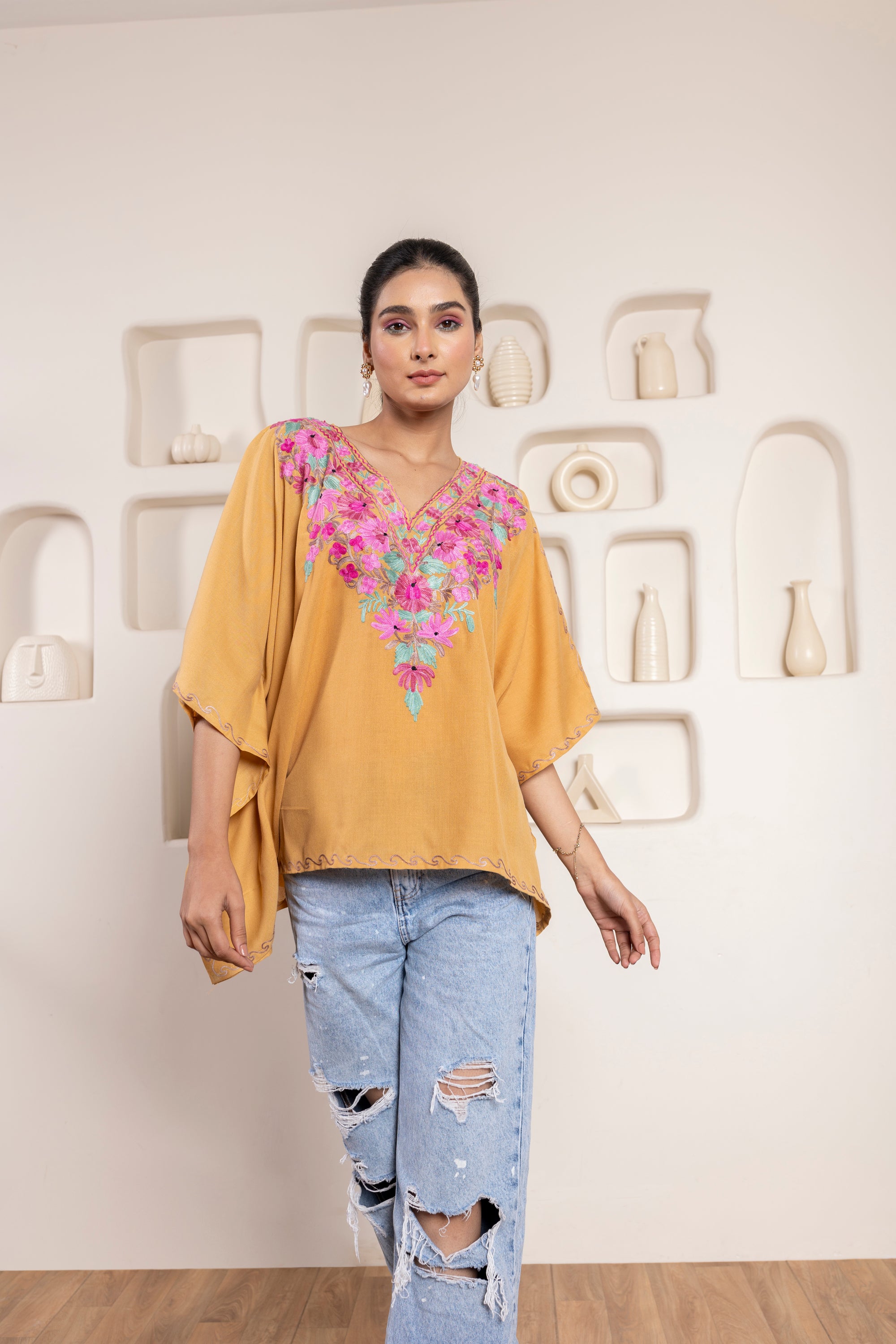 Babe_Beige_Kashmiri_Summer_Cotton_Kaftan_Kurta_Top_shop_Namastay