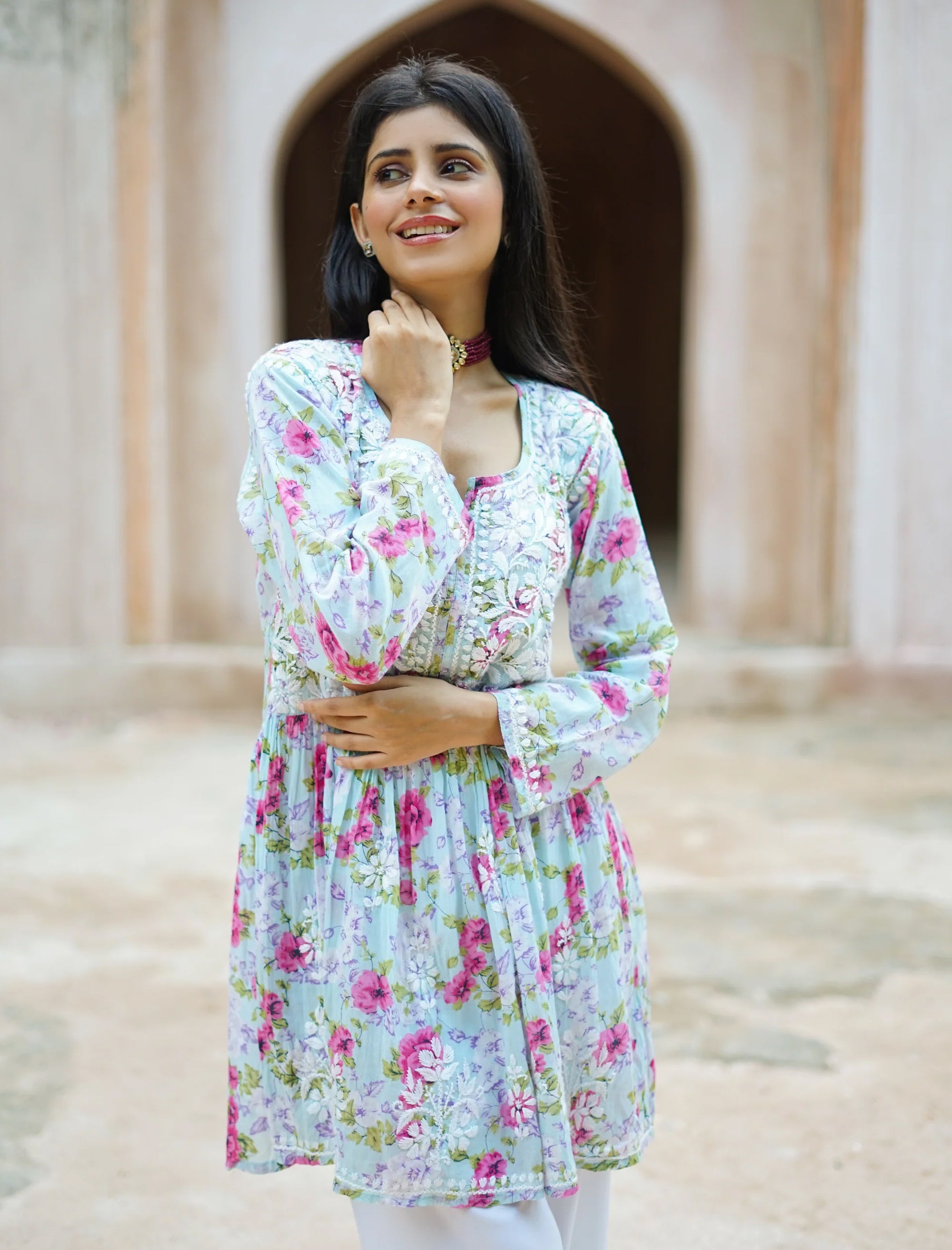 Fiza_Flared_Anakarli_Short_Printed_Chikankari_Cotton_Kurta_shop_Namastay