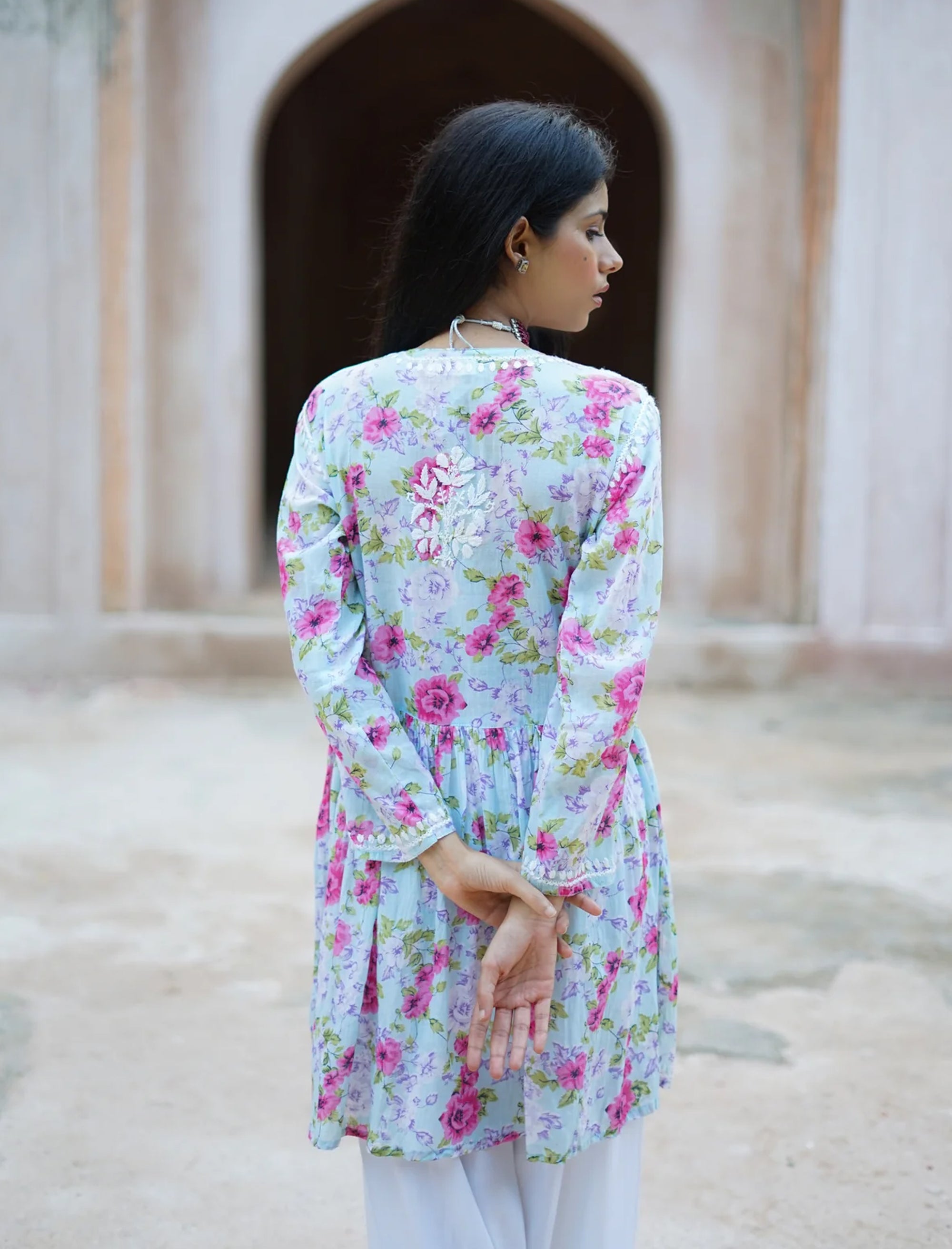 Fiza_Flared_Anakarli_Short_Printed_Chikankari_Cotton_Kurta_shop_Namastay