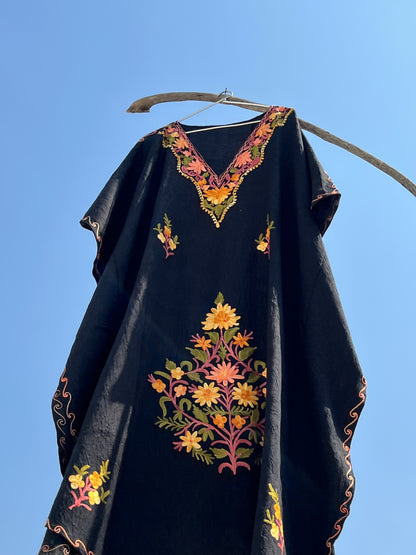 Ink Black Kashmiri Short Kaftan