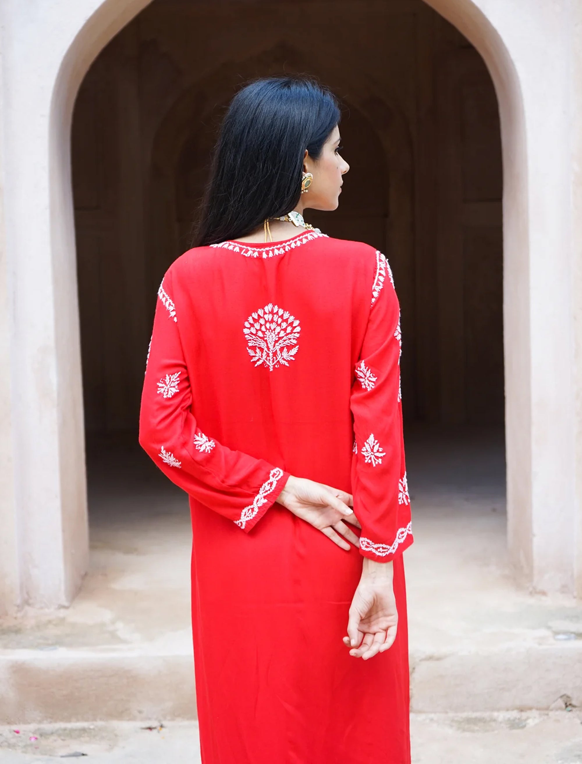 Surkh_Red_Chikankari_Straight_Kurta_shop_Namastay