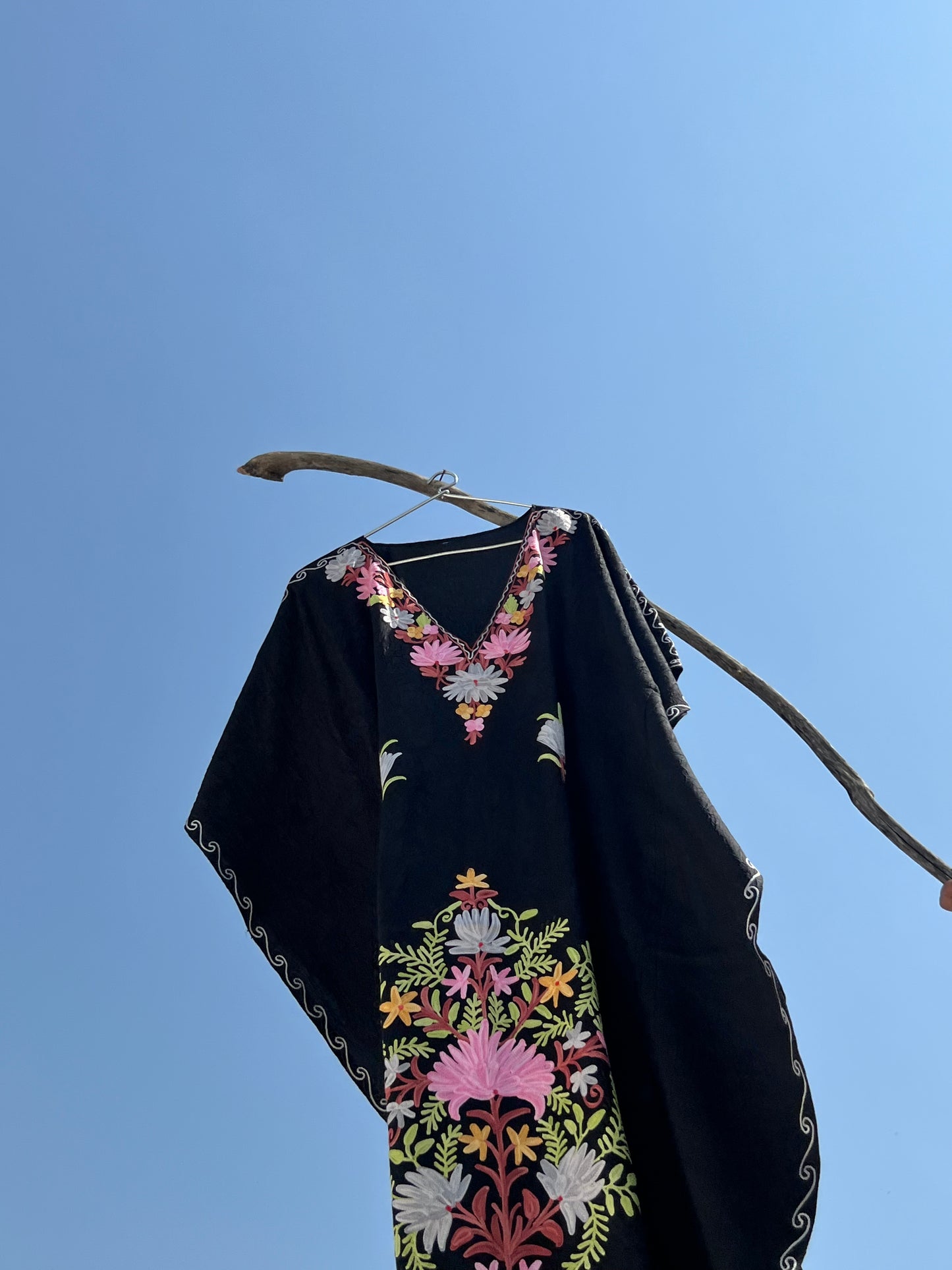Midnight Black Kashmiri Short Kaftan