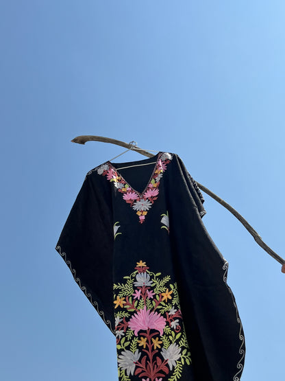 Midnight Black Kashmiri Short Kaftan