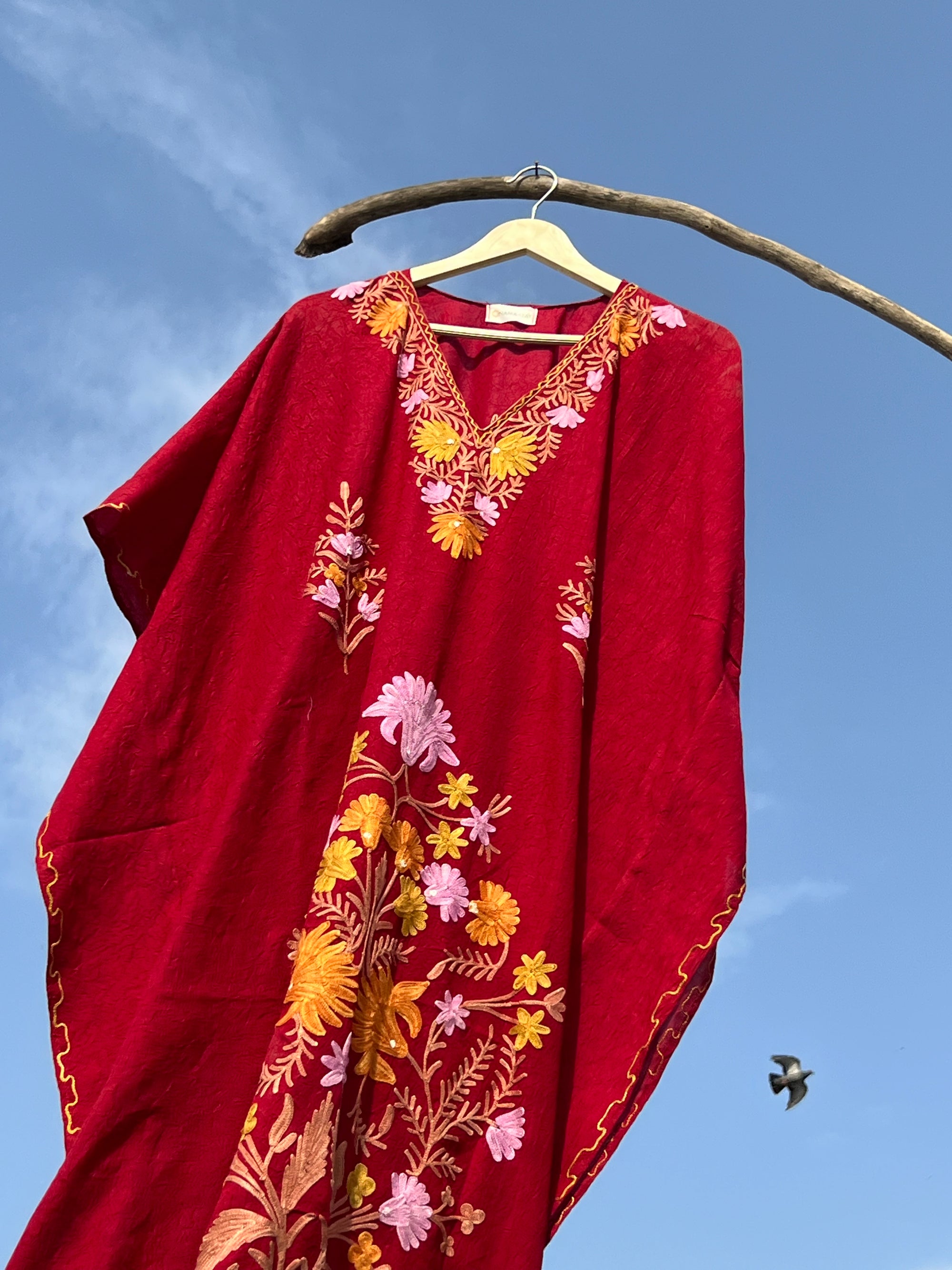Marsala_Kashmiri_Embroidered_Long_Cotton_Kaftan_shop_Namastay