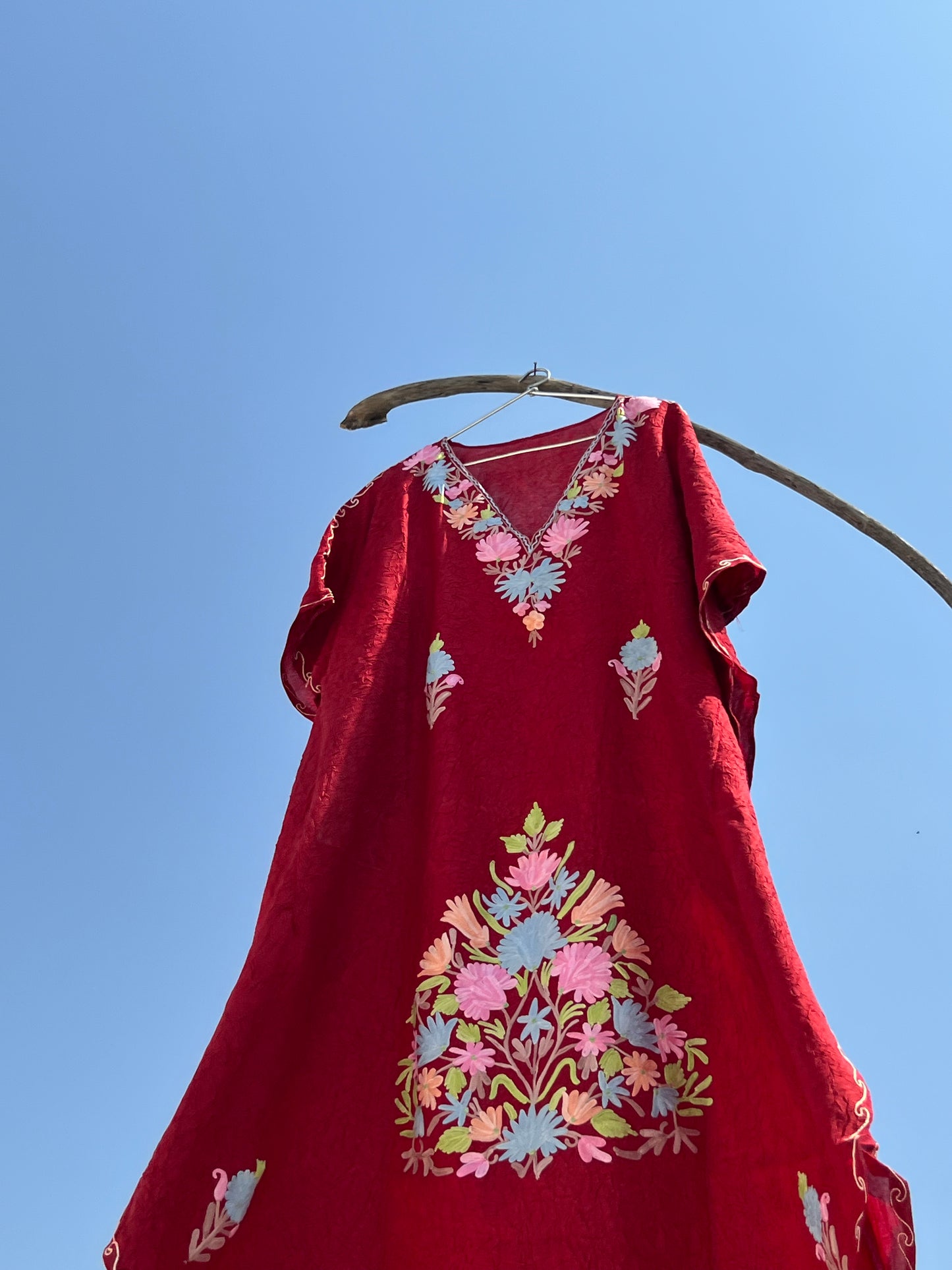 Marsala Red Kashmiri Embroidered Short Kaftan
