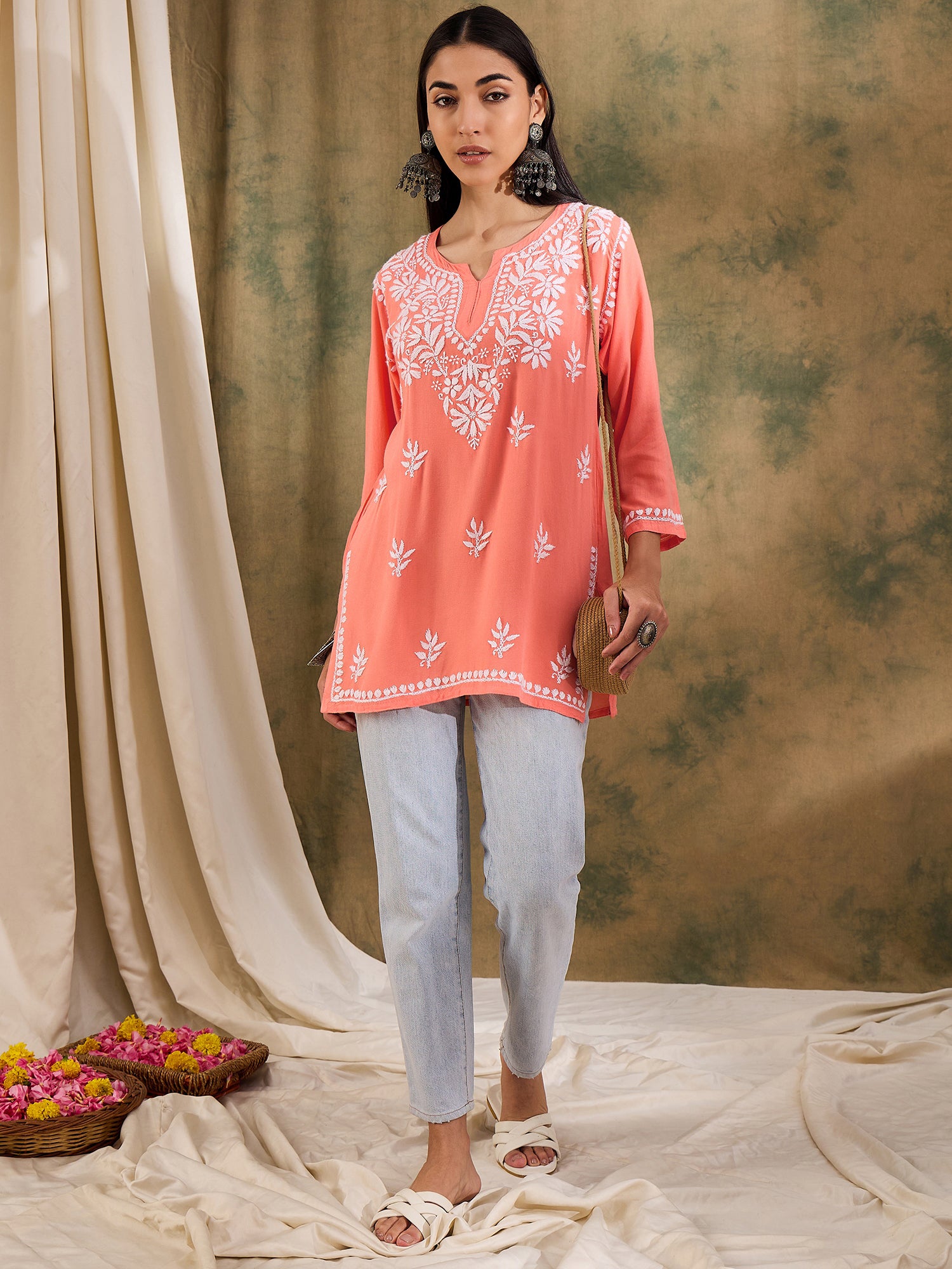 Jenna_Orange_Chikankari_Short_Kurta_shop_Namastay