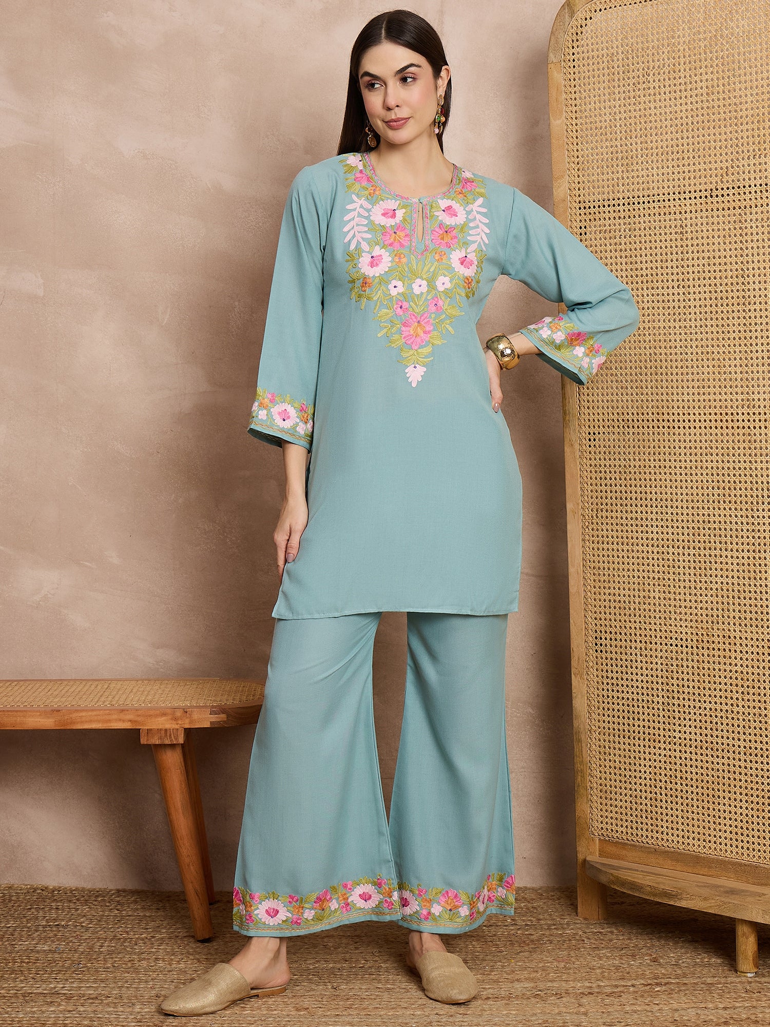 Maria_Sky_Blue_Kashmiri_Cotton_Coord_Set_shop_Namastay