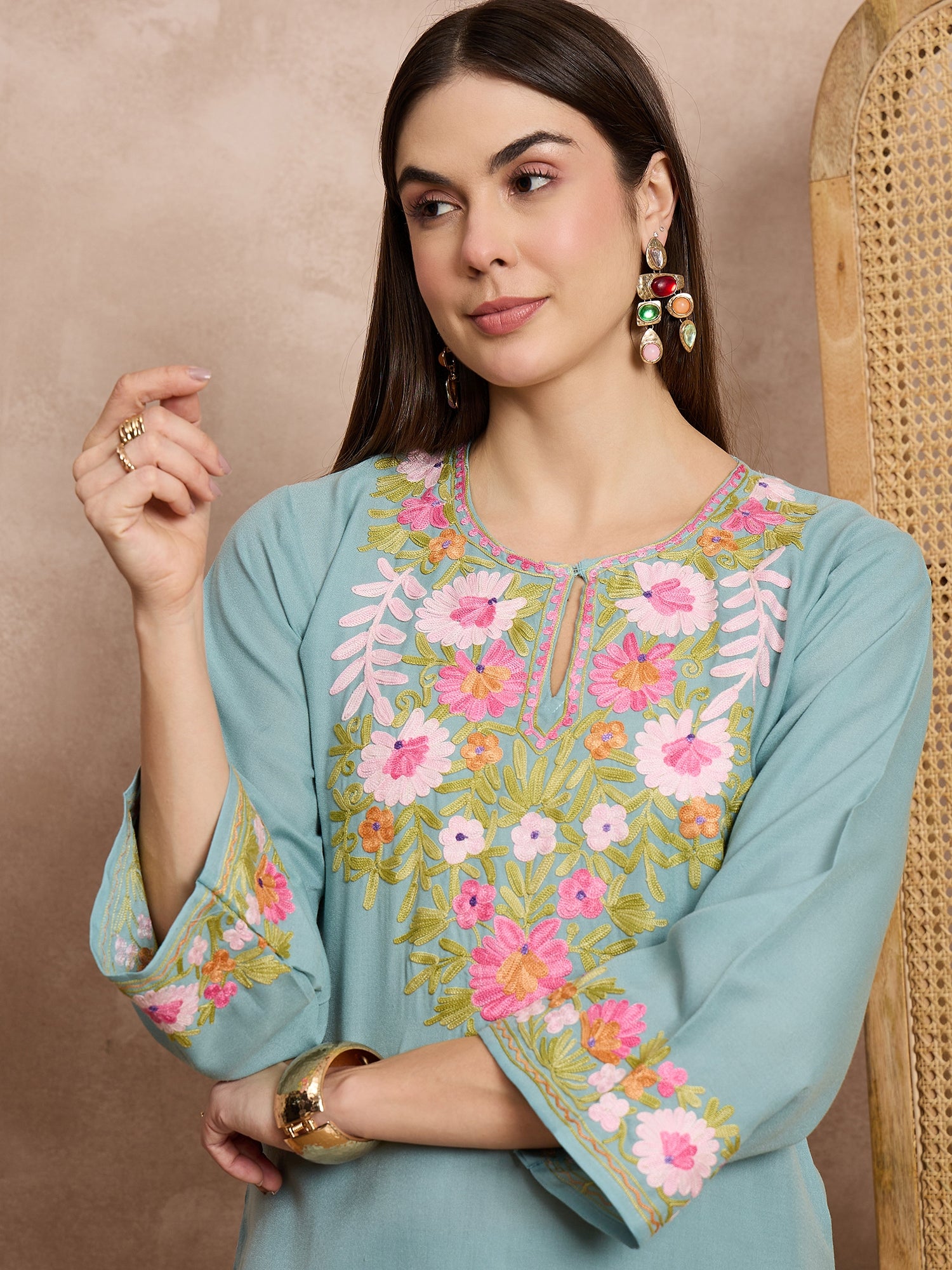 Maria Sky Blue Kashmiri Cotton Coord Set