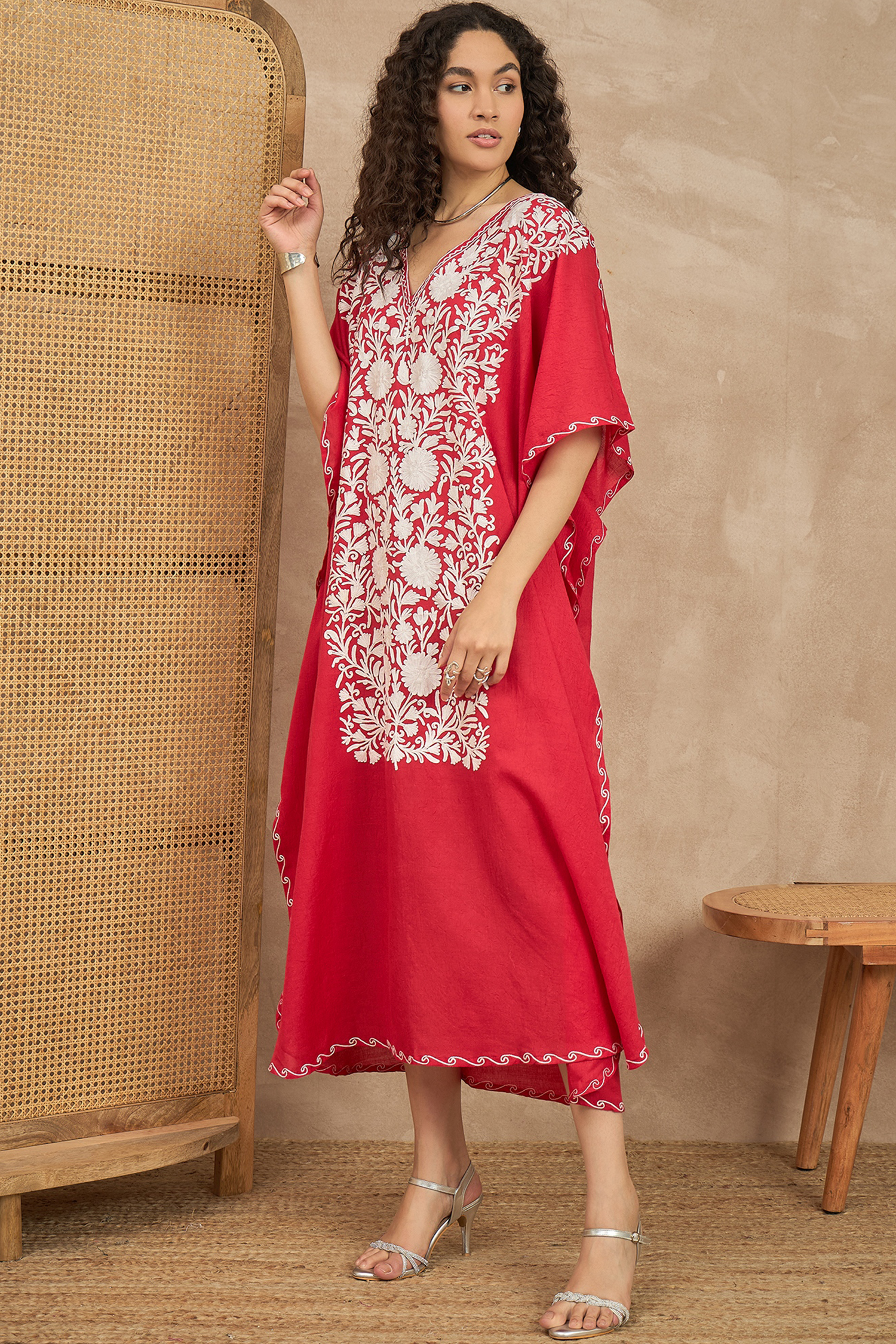 Crimson_Red_Kashmiri_Summer_Kaftan_-_Long_shop_Namastay