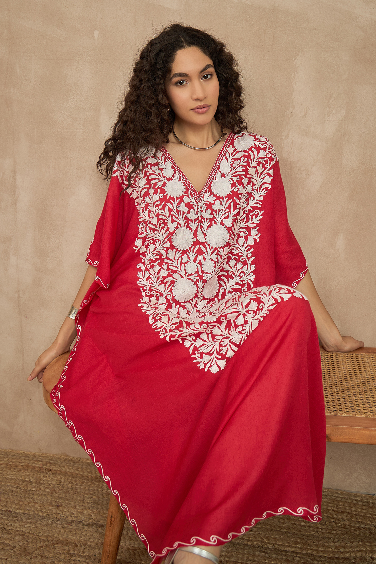 Crimson_Red_Kashmiri_Summer_Kaftan_-_Long_shop_Namastay