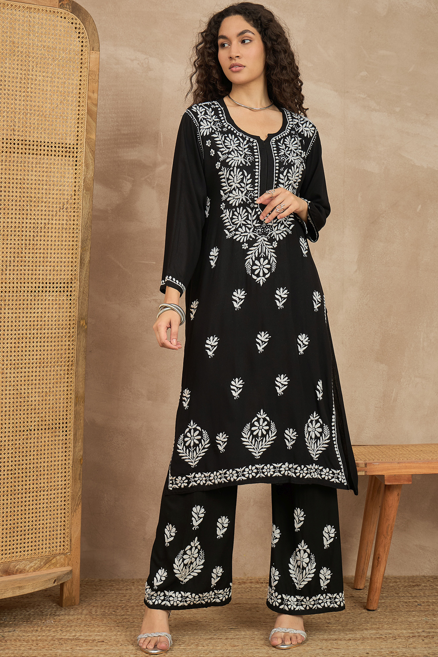 Diya_Black_Chikankari_Kurta_Coord_Set_shop_Namastay