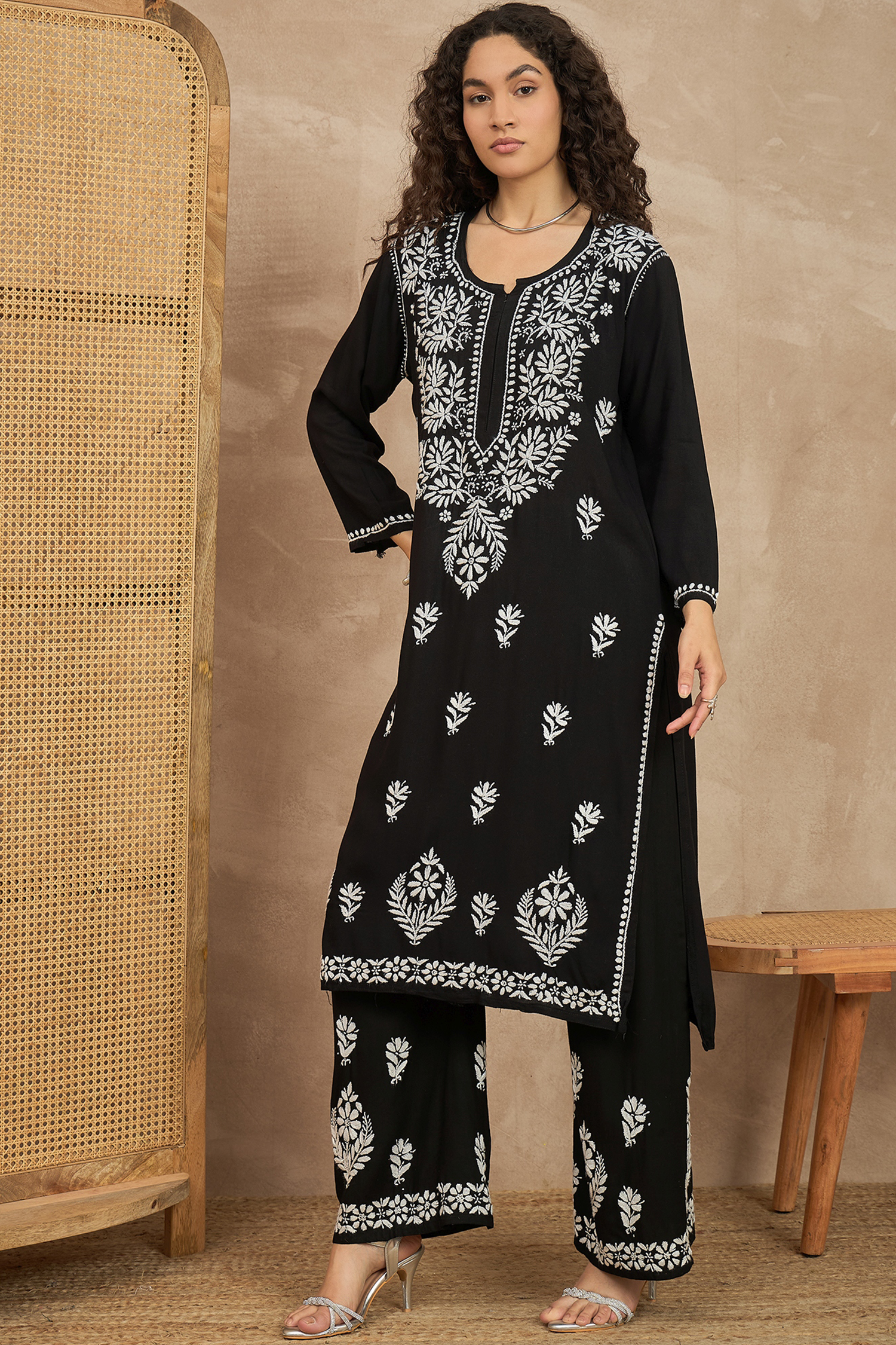 Diya_Black_Chikankari_Kurta_Coord_Set_shop_Namastay
