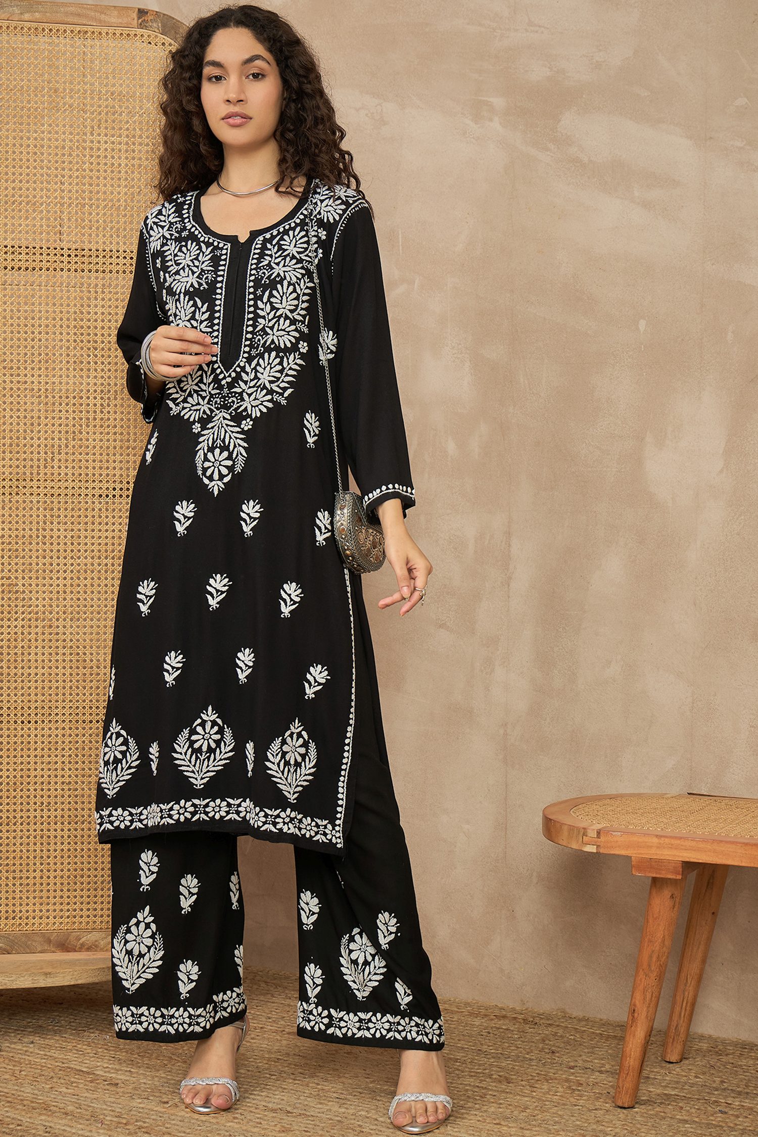 Diya_Black_Chikankari_Kurta_Coord_Set_shop_Namastay