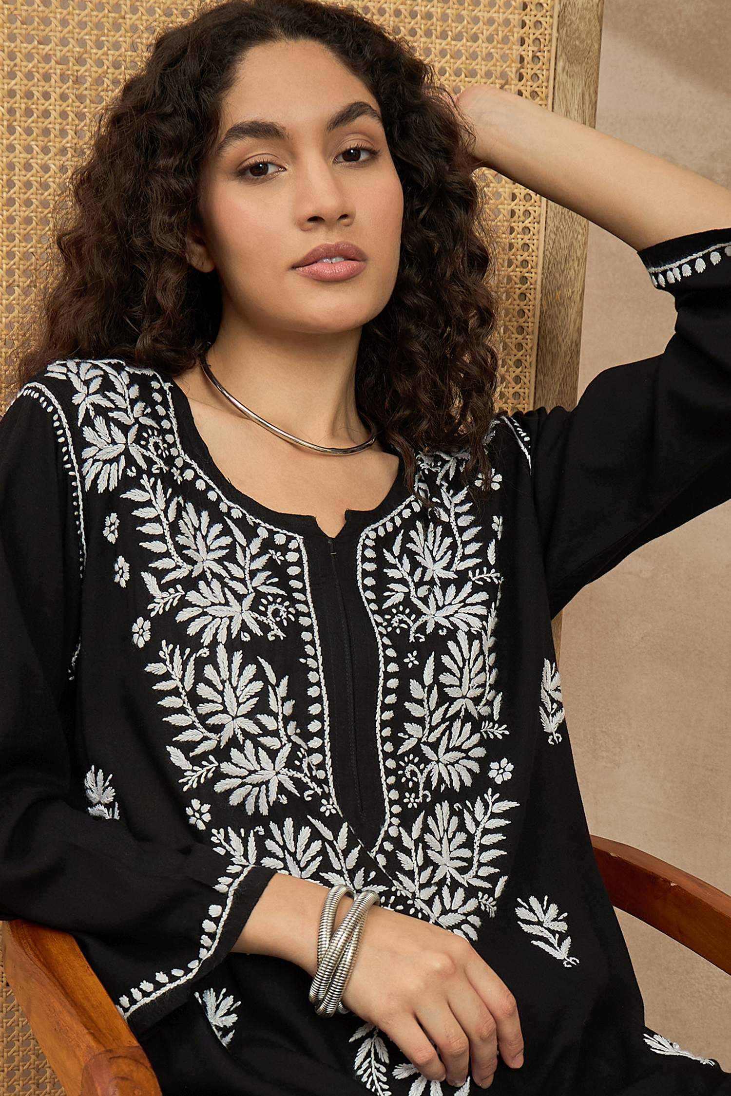 Diya_Black_Chikankari_Kurta_Coord_Set_shop_Namastay