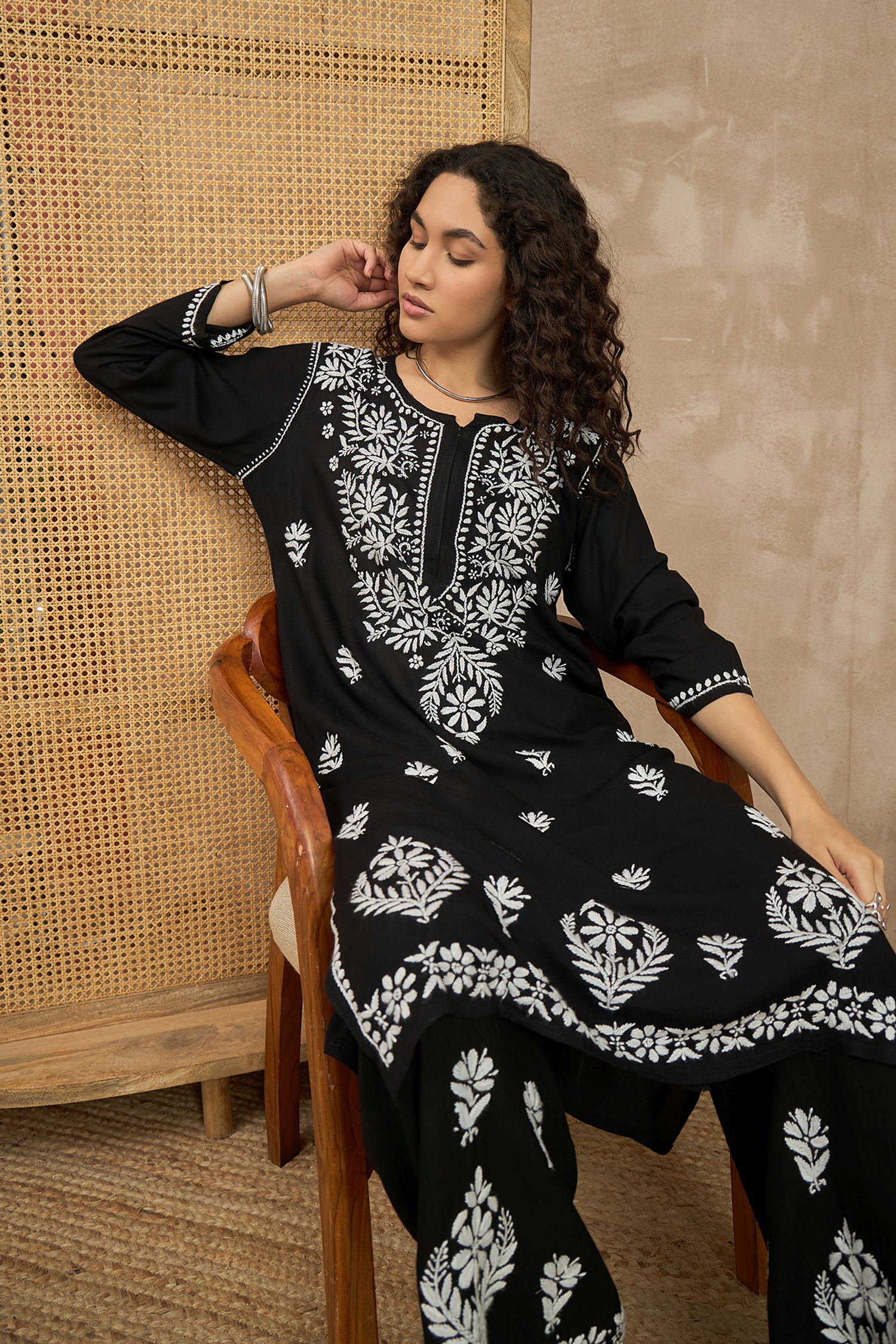 Diya_Black_Chikankari_Kurta_Coord_Set_shop_Namastay