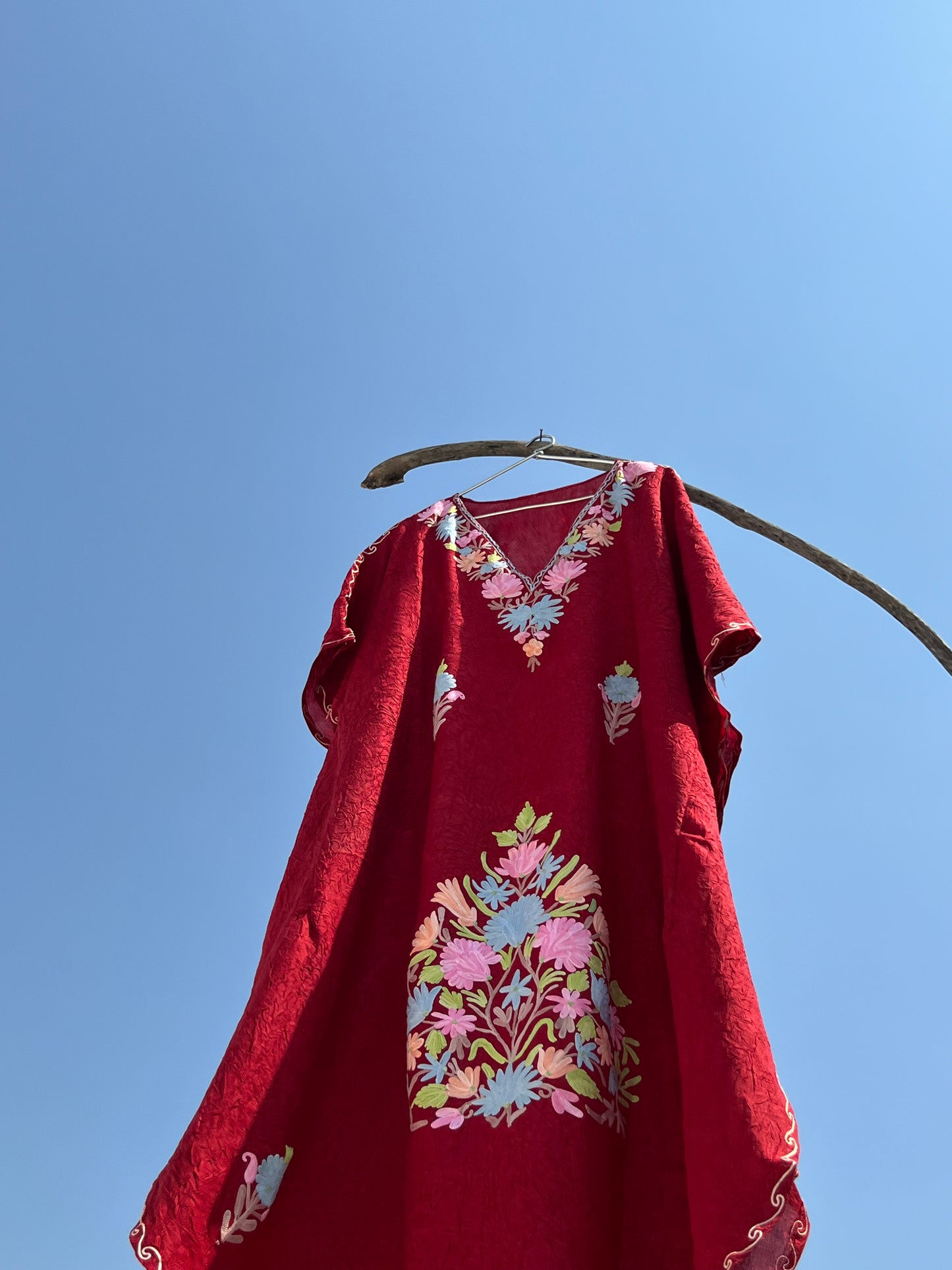 Marsala Red Kashmiri Embroidered Short Kaftan