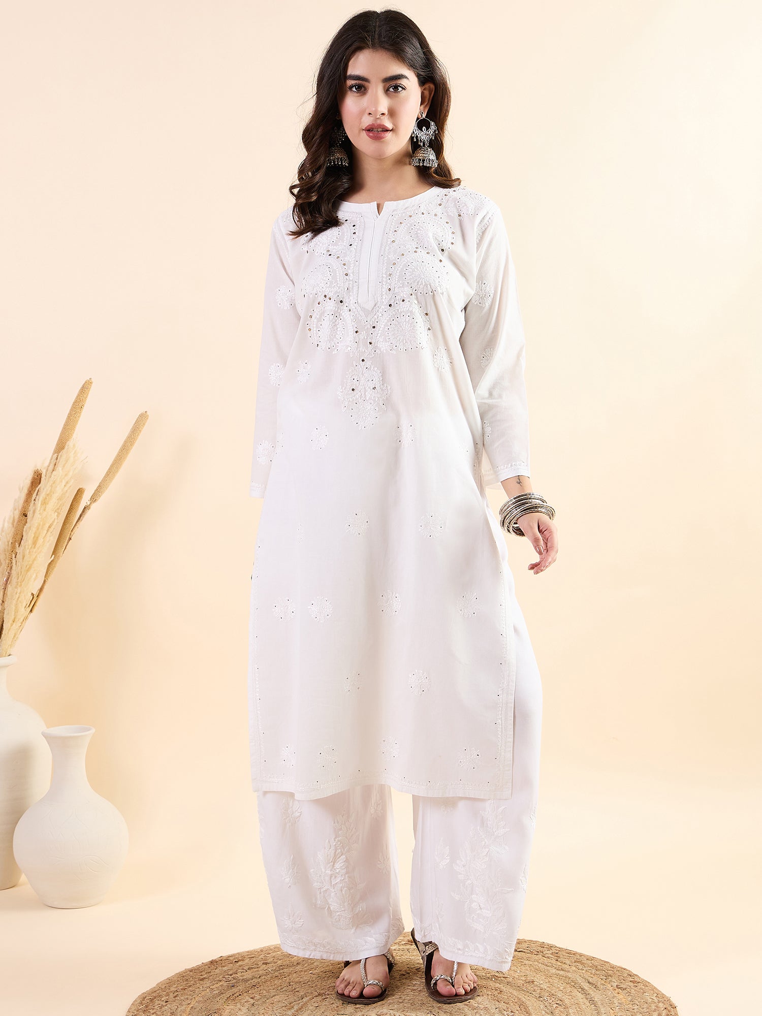Nazakat Chikankari Mukaish Cotton Kurta