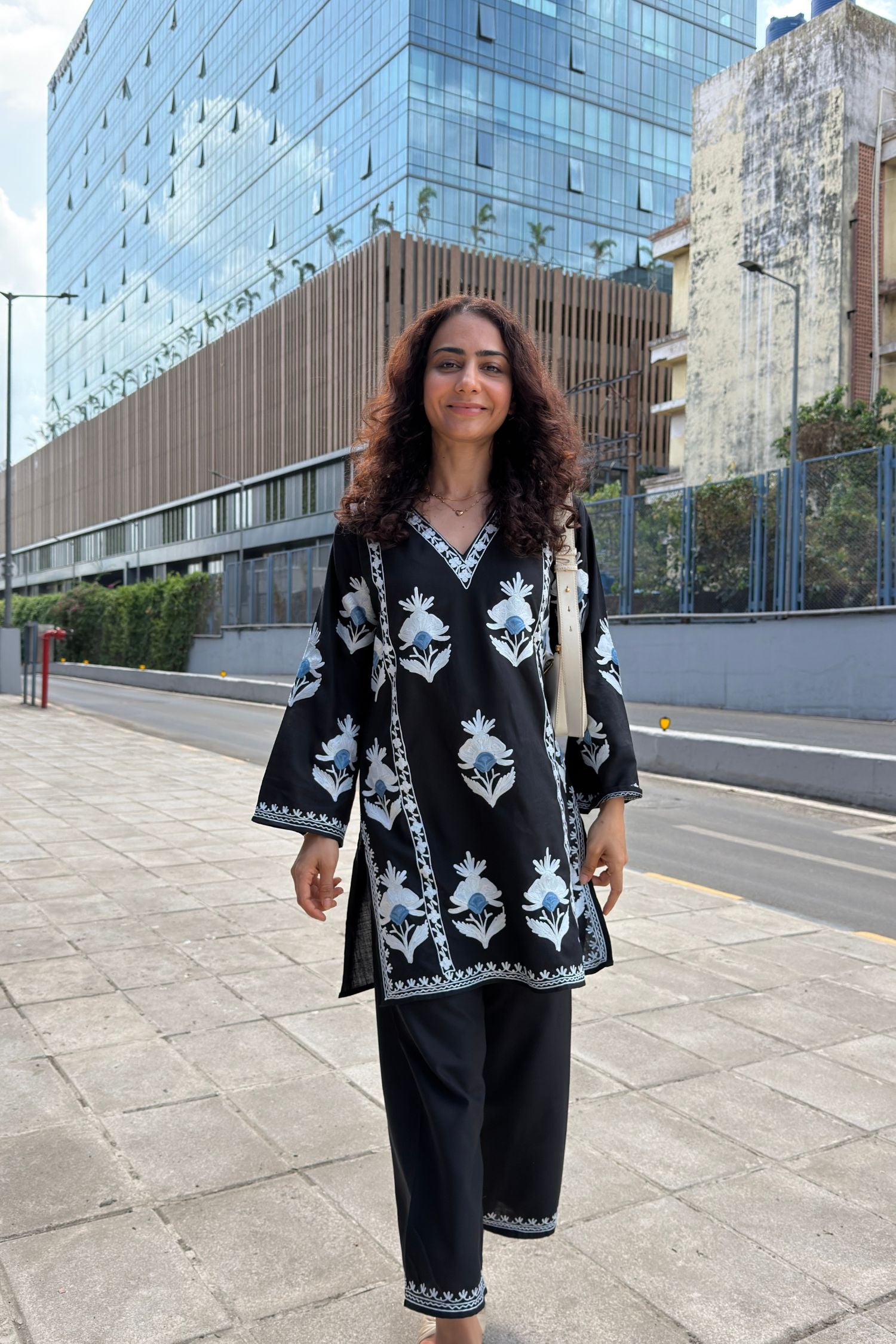 Simmy Goraya in Aiza Cotton Kashmiri Kurta Co-ord Set