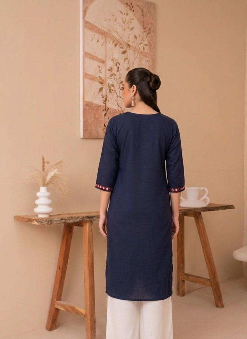 Safa Blue Kutch Mirror Work Cotton Long Kurta