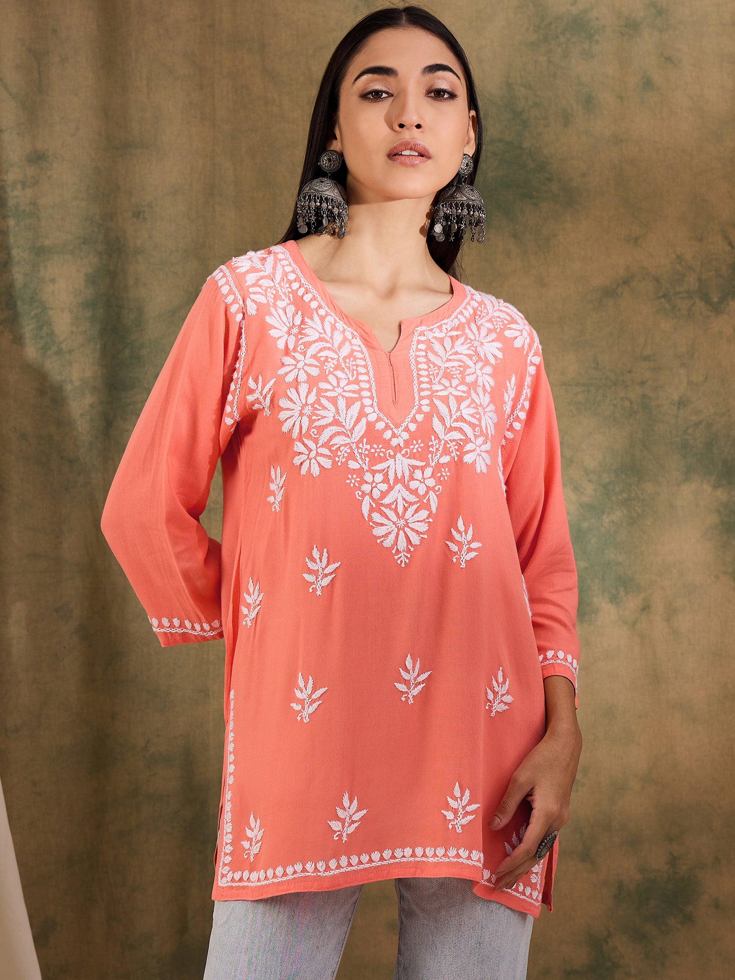 Jenna_Orange_Chikankari_Short_Kurta_shop_Namastay