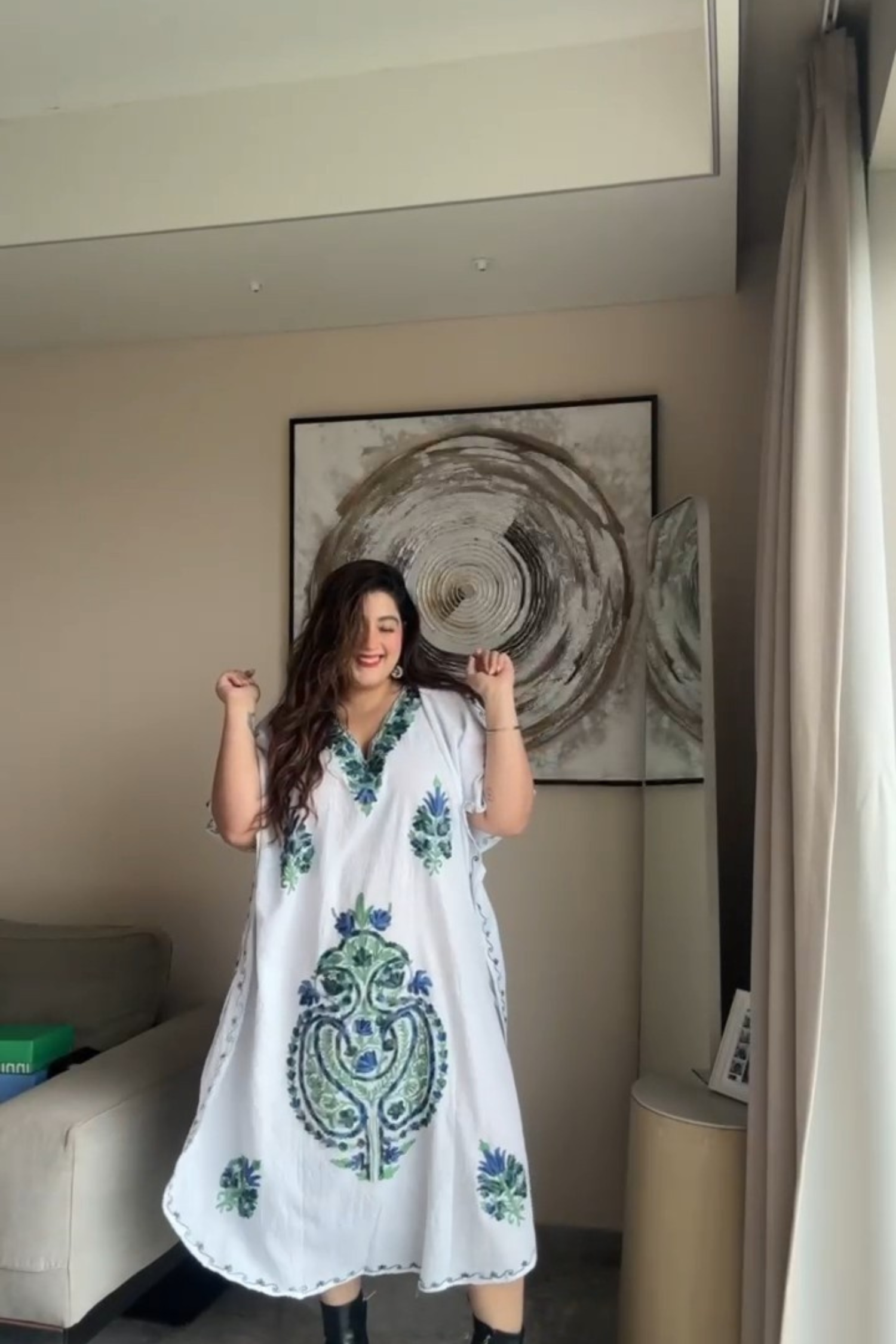 Sehaj Grover In Whimsical White Kashmiri Kaftan