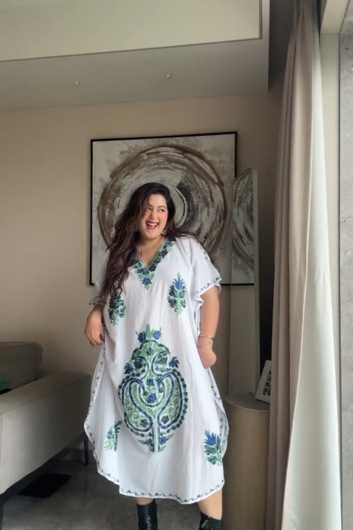 Sehaj Grover In Whimsical White Kashmiri Kaftan