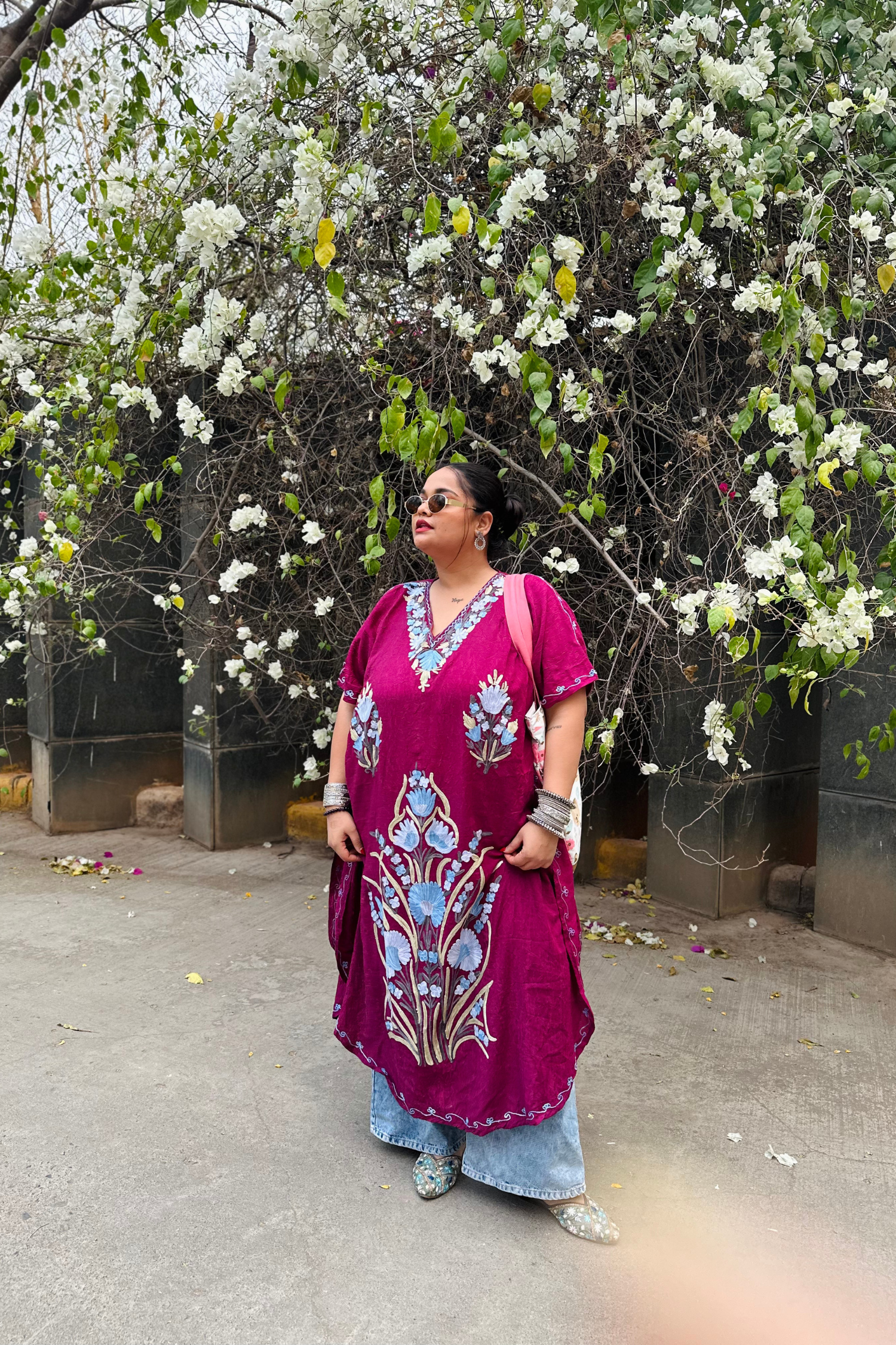 Ishita Singh In Mademoiselle Maroon Kashmiri Summer Long Cotton Kaftan