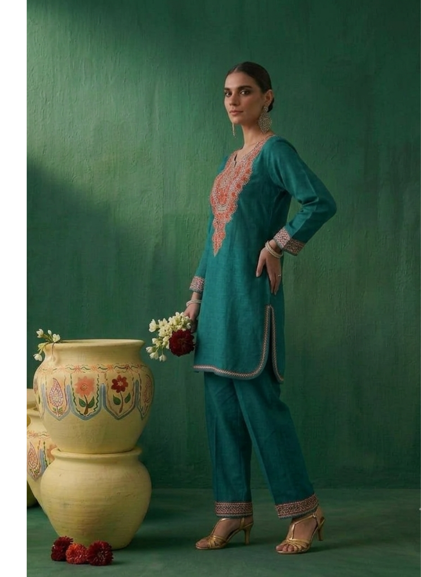 Nazili Denim Blue Kashmiri Zari Embroidered Kaftan